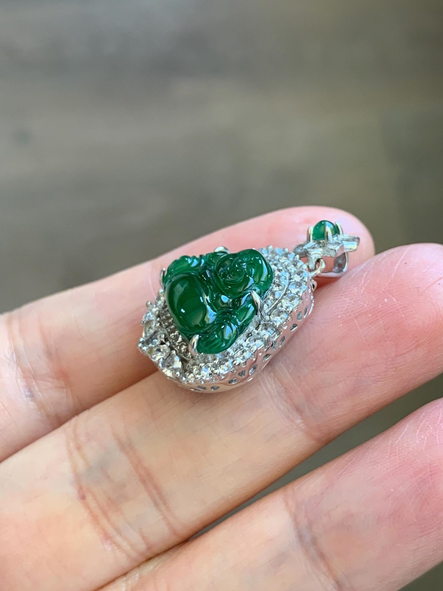 Certified Natural Grade A Guatemalan Icy Translucent Vibrant Green Jade Jadeite Buddha Pendant Sterling Silver 5.11g 天然冰危绿翡翠佛公吊坠 442