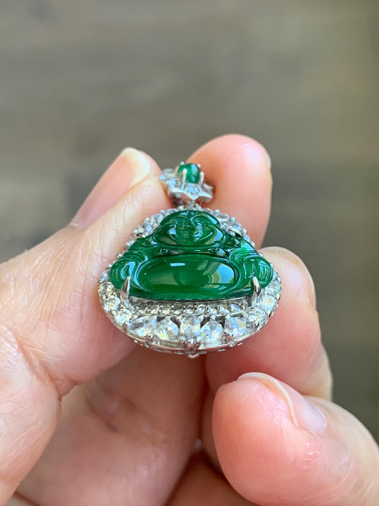 Certified Natural Grade A Guatemalan Icy Translucent Vibrant Green Jade Jadeite Buddha Pendant Sterling Silver 5.11g 天然冰危绿翡翠佛公吊坠 442