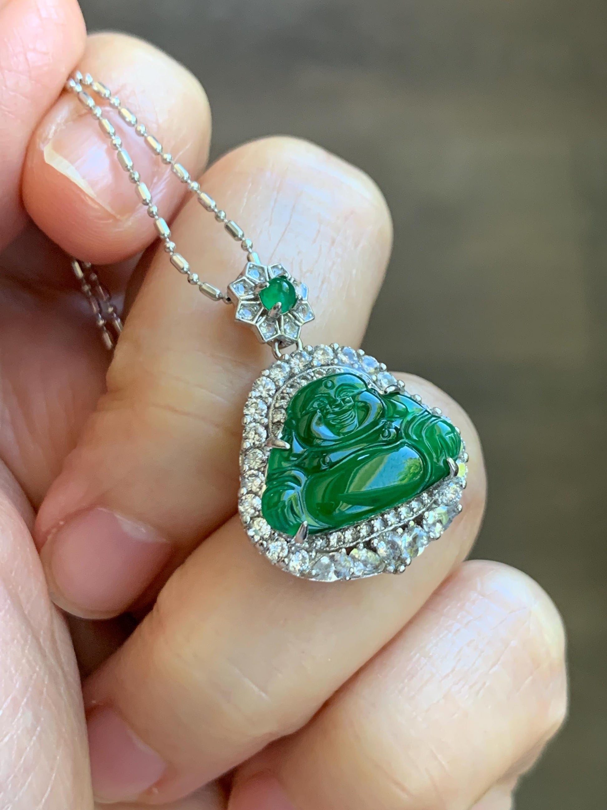 Certified Natural Grade A Guatemalan Icy Translucent Vibrant Green Jade Jadeite Buddha Pendant Sterling Silver 5.11g 天然冰危绿翡翠佛公吊坠 442