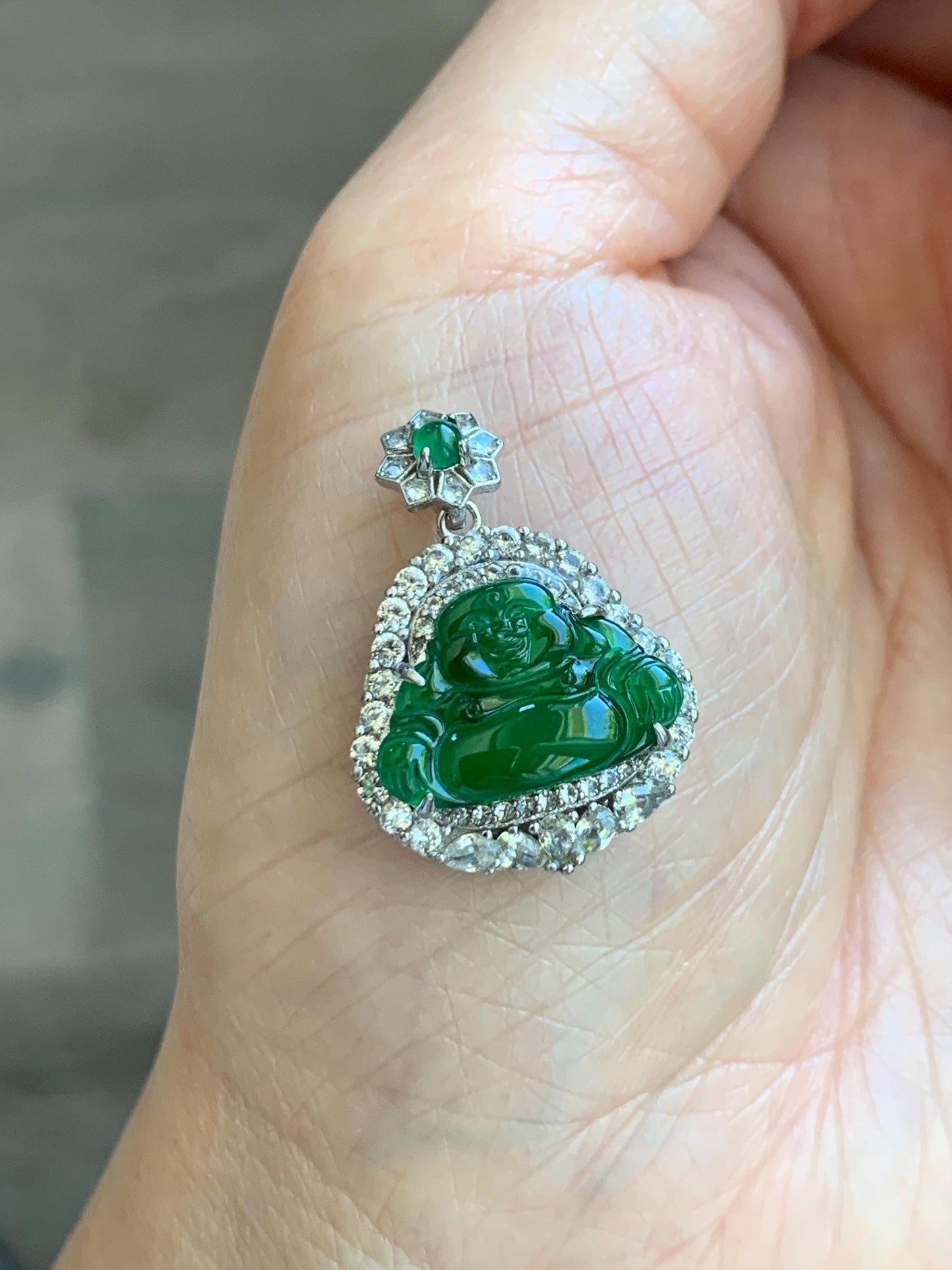Certified Natural Grade A Guatemalan Icy Translucent Vibrant Green Jade Jadeite Buddha Pendant Sterling Silver 5.11g 天然冰危绿翡翠佛公吊坠 442