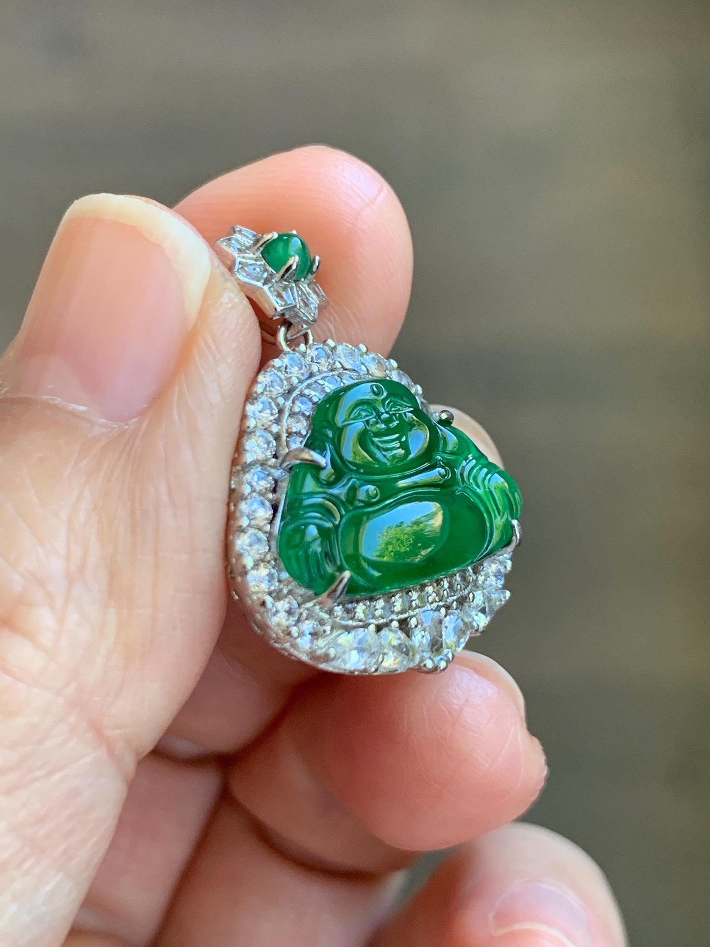 Certified Natural Grade A Guatemalan Icy Translucent Vibrant Green Jade Jadeite Buddha Pendant Sterling Silver 5.11g 天然冰危绿翡翠佛公吊坠 442