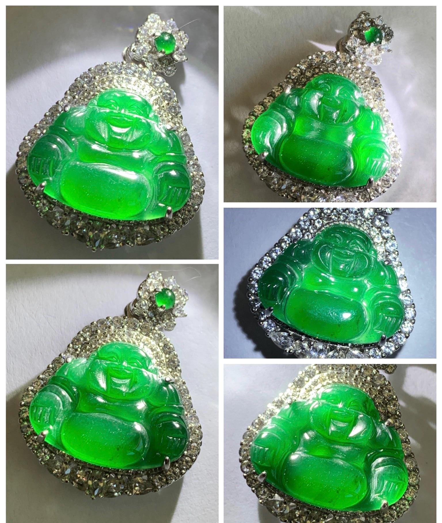 Certified Natural Grade A Guatemalan Icy Translucent Vibrant Green Jade Jadeite Buddha Pendant Sterling Silver 5.68 天然冰危绿翡翠佛公吊坠 441