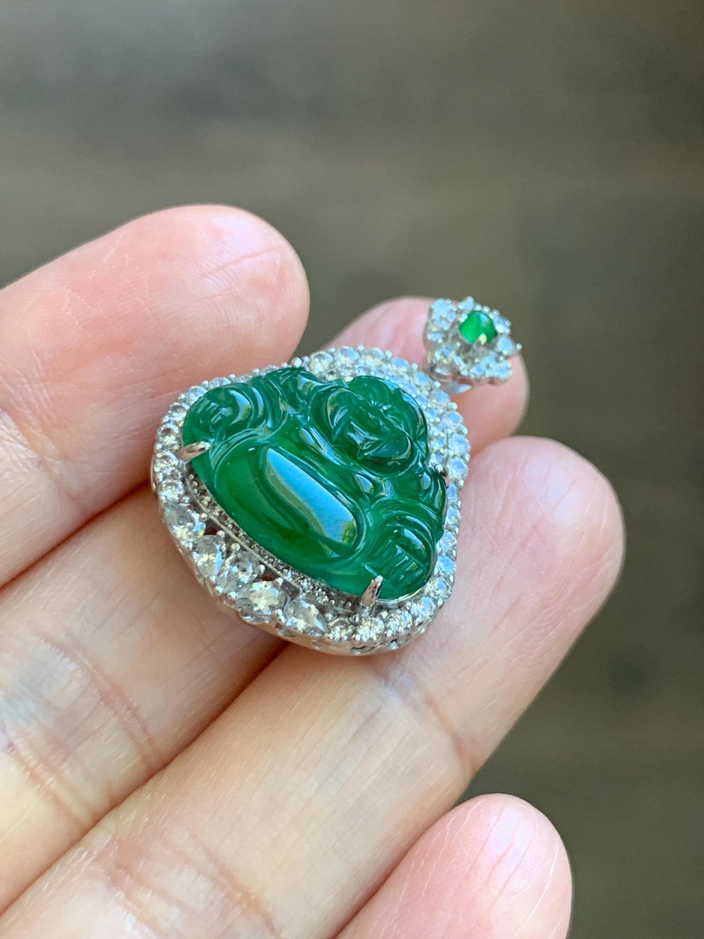 Certified Natural Grade A Guatemalan Icy Translucent Vibrant Green Jade Jadeite Buddha Pendant Sterling Silver 5.68 天然冰危绿翡翠佛公吊坠 441