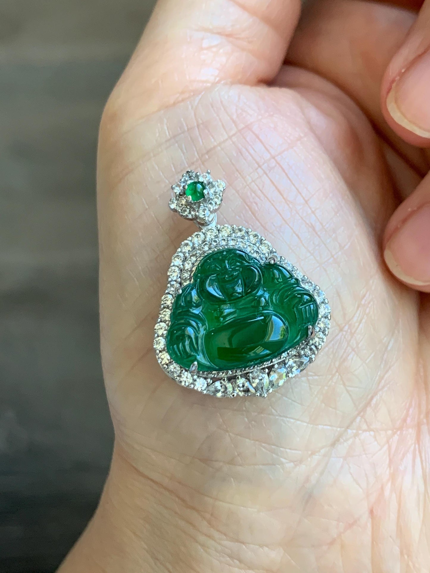 Certified Natural Grade A Guatemalan Icy Translucent Vibrant Green Jade Jadeite Buddha Pendant Sterling Silver 5.68 天然冰危绿翡翠佛公吊坠 441