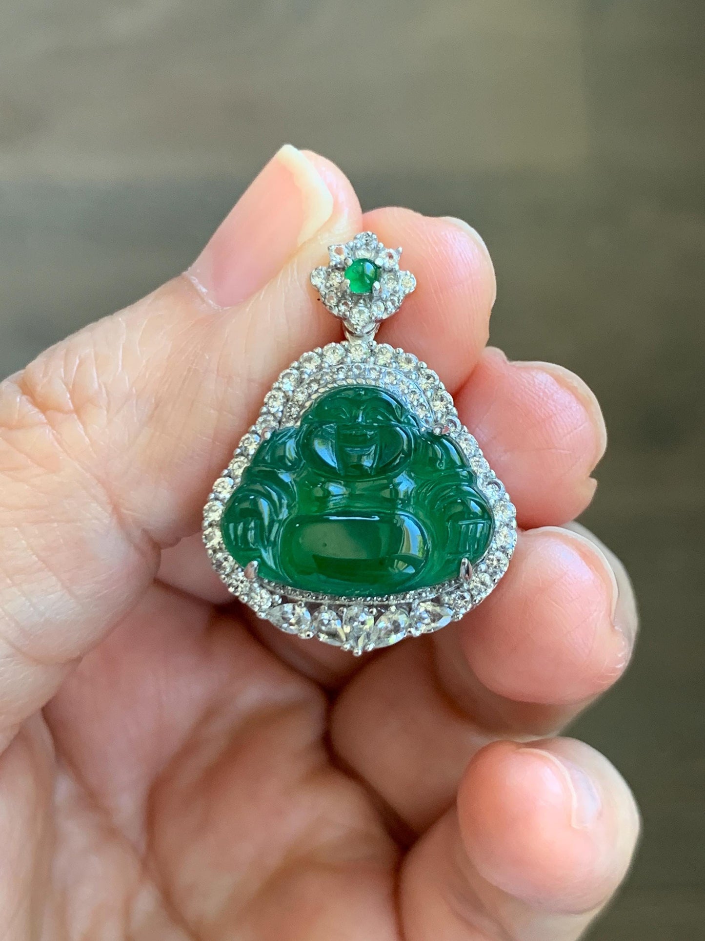 Certified Natural Grade A Guatemalan Icy Translucent Vibrant Green Jade Jadeite Buddha Pendant Sterling Silver 5.68 天然冰危绿翡翠佛公吊坠 441