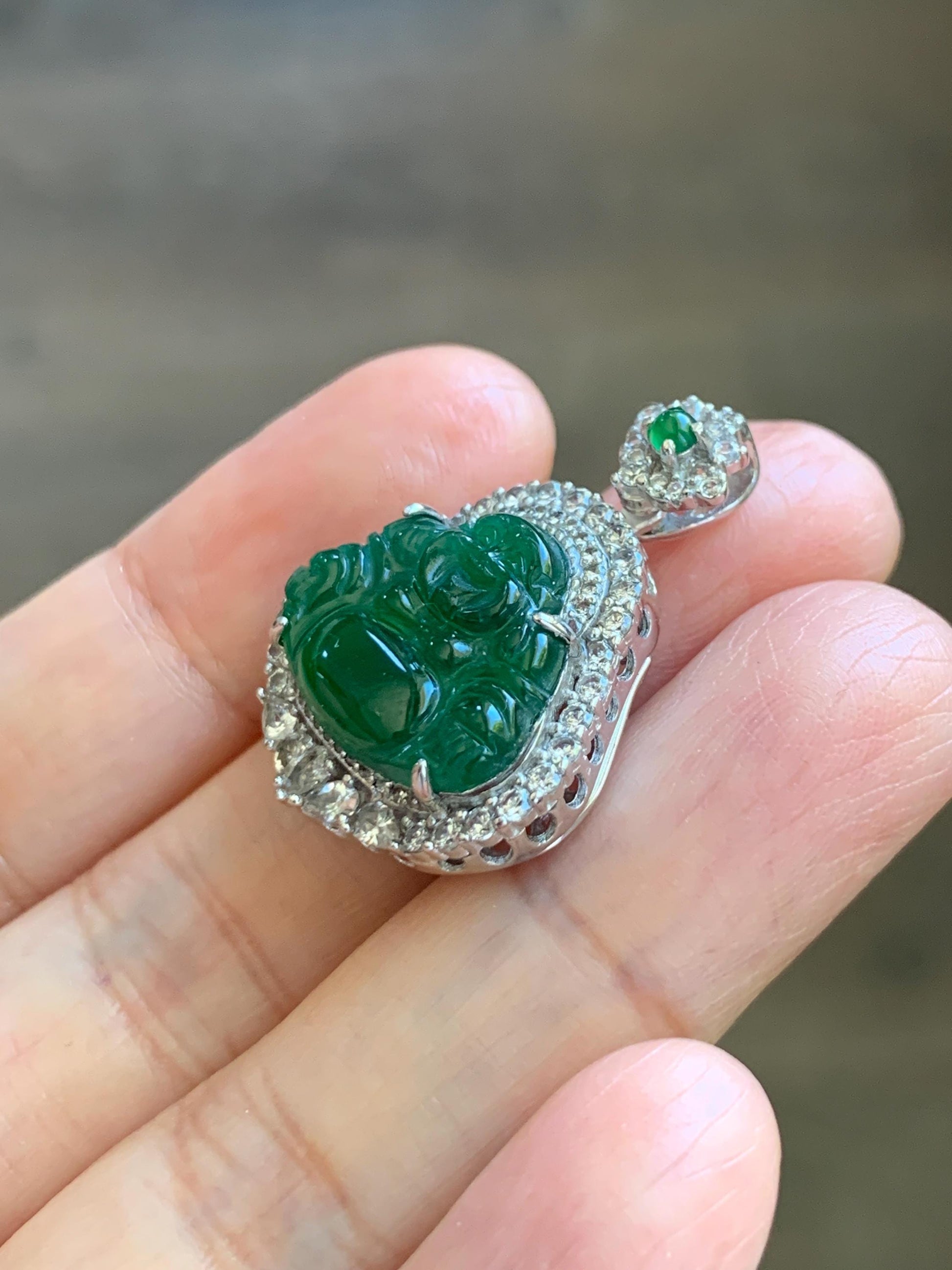 Certified Natural Grade A Guatemalan Icy Translucent Vibrant Green Jade Jadeite Buddha Pendant Sterling Silver 5.68 天然冰危绿翡翠佛公吊坠 441