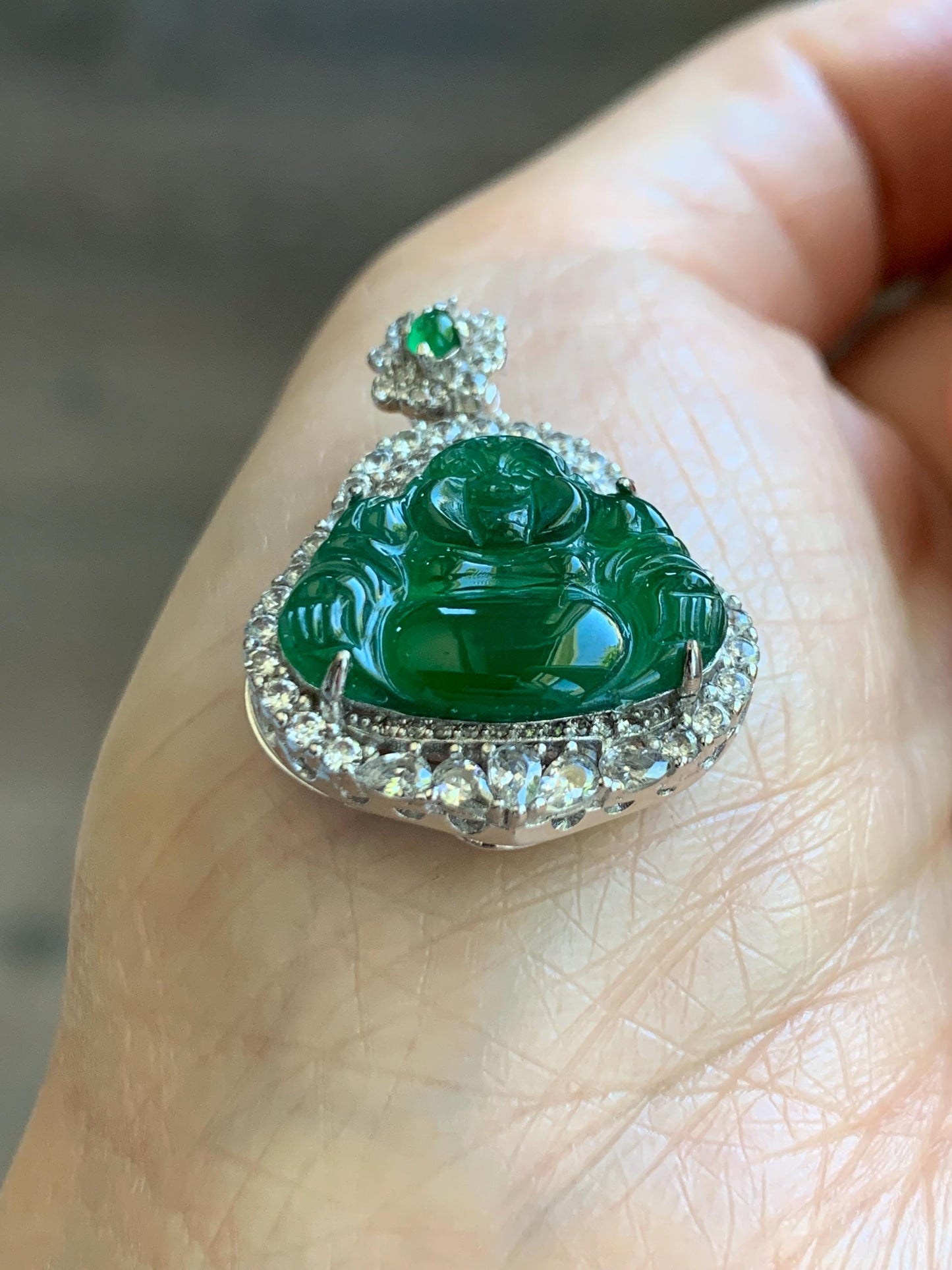 Certified Natural Grade A Guatemalan Icy Translucent Vibrant Green Jade Jadeite Buddha Pendant Sterling Silver 5.68 天然冰危绿翡翠佛公吊坠 441