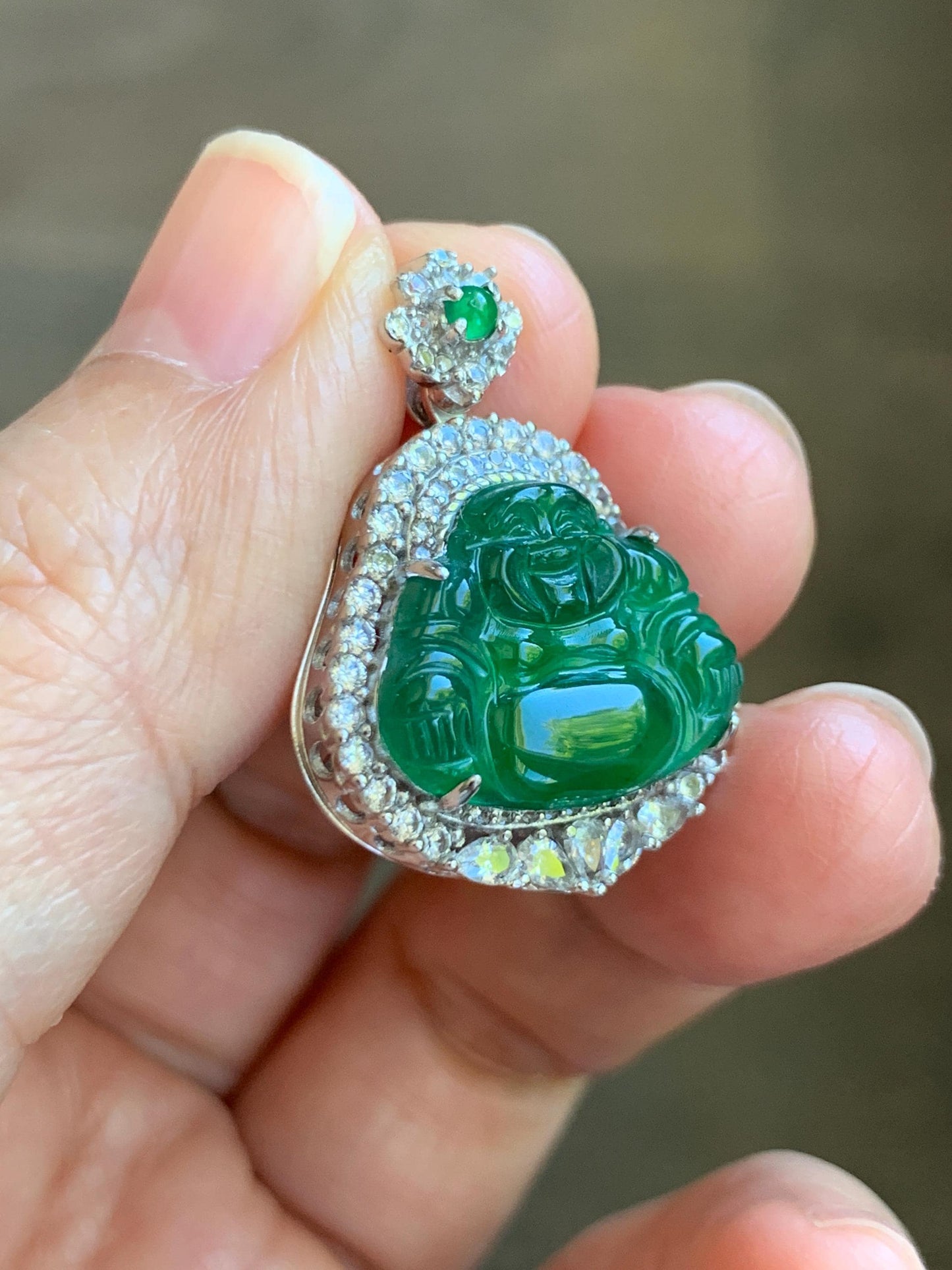 Certified Natural Grade A Guatemalan Icy Translucent Vibrant Green Jade Jadeite Buddha Pendant Sterling Silver 5.68 天然冰危绿翡翠佛公吊坠 441