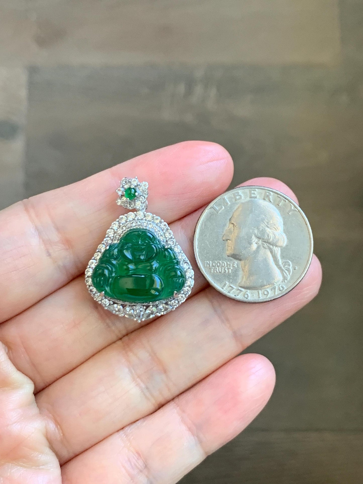 Certified Natural Grade A Guatemalan Icy Translucent Vibrant Green Jade Jadeite Buddha Pendant Sterling Silver 5.68 天然冰危绿翡翠佛公吊坠 441