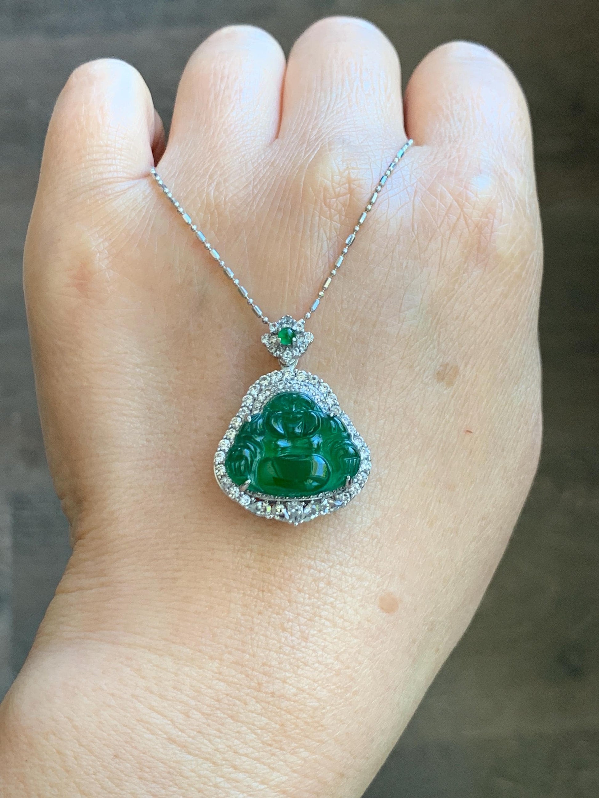 Certified Natural Grade A Guatemalan Icy Translucent Vibrant Green Jade Jadeite Buddha Pendant Sterling Silver 5.68 天然冰危绿翡翠佛公吊坠 441