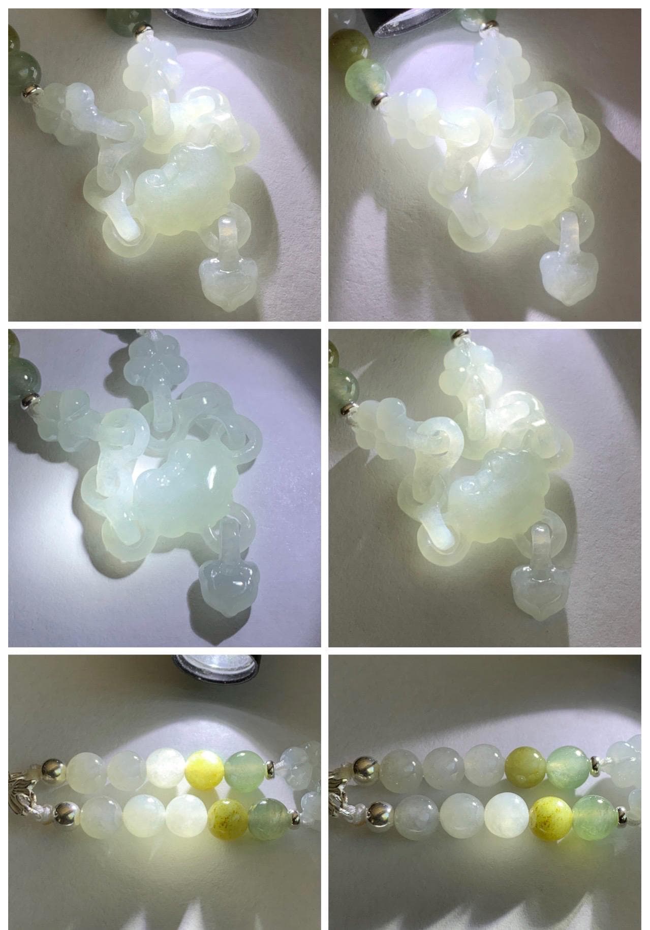 Certified Natural Grade A Icy Translucent White Jade Jadeite Interlocking Link Chain Ruyi Bracelet Sterling Silver 7" 天然白冰胶翡翠雕刻链条手链 438