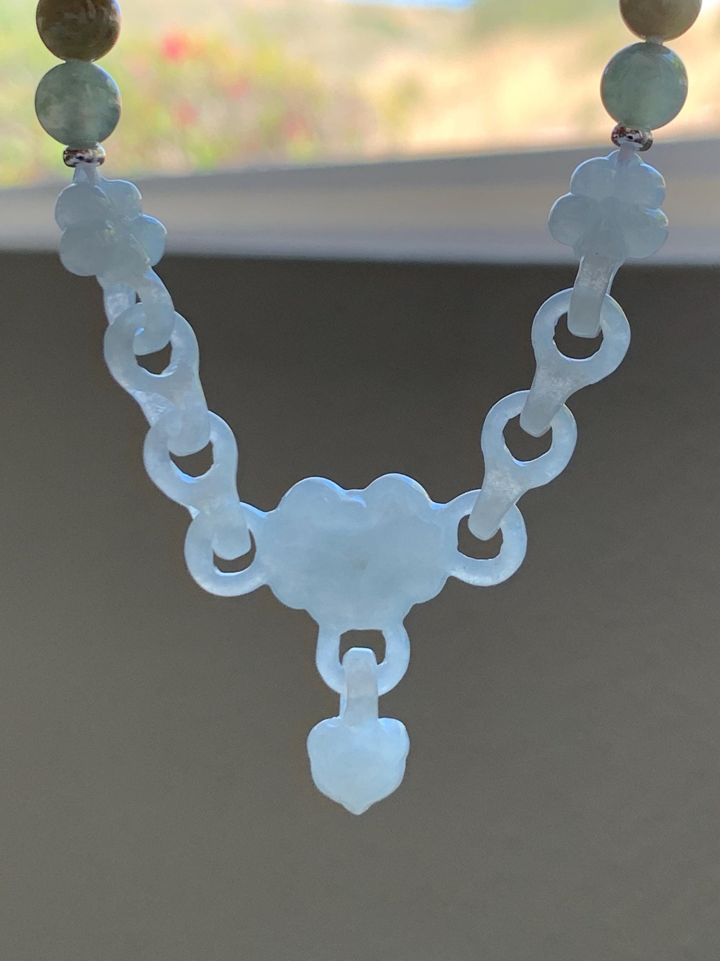 Certified Natural Grade A Icy Translucent White Jade Jadeite Interlocking Link Chain Ruyi Bracelet Sterling Silver 7" 天然白冰胶翡翠雕刻链条手链 438
