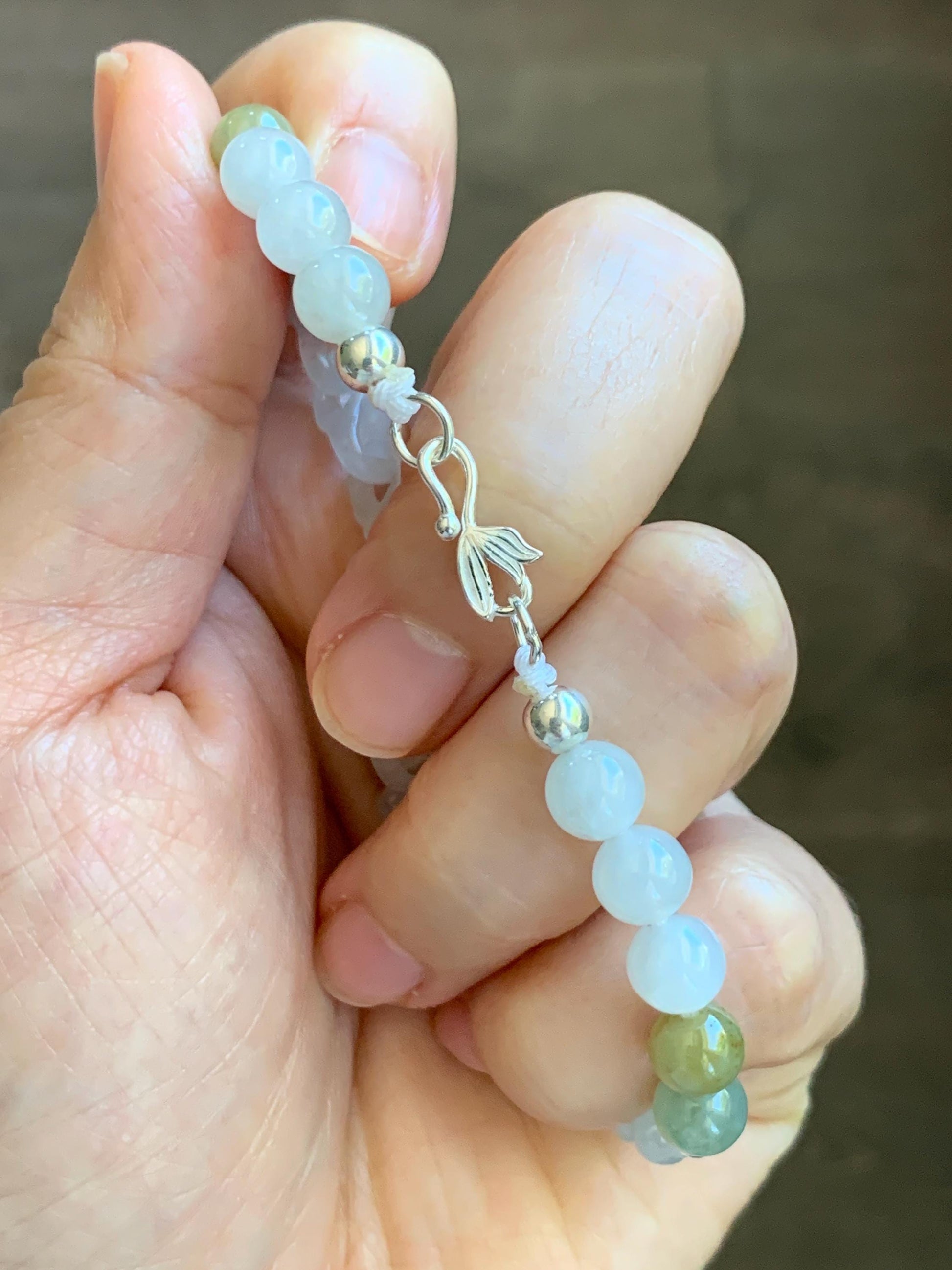 Certified Natural Grade A Icy Translucent White Jade Jadeite Interlocking Link Chain Ruyi Bracelet Sterling Silver 7" 天然白冰胶翡翠雕刻链条手链 438