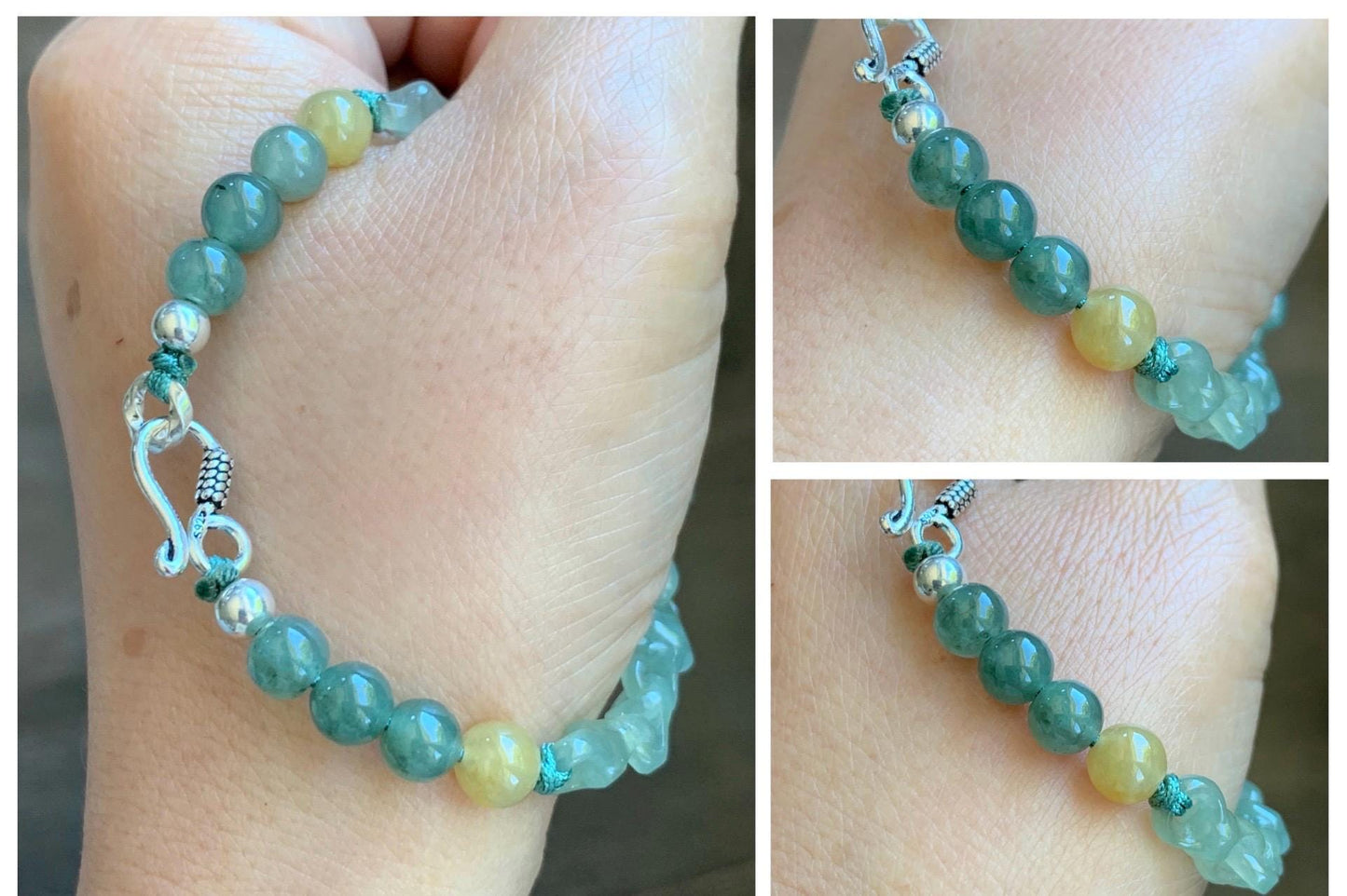 Certified Natural Grade A Icy Light Green Jade Jadeite Interlocking Link Chain Butterfly Bracelet Sterling Silver 7" 天然冰胶晴绿翡翠雕刻蝴蝶链条手链 439