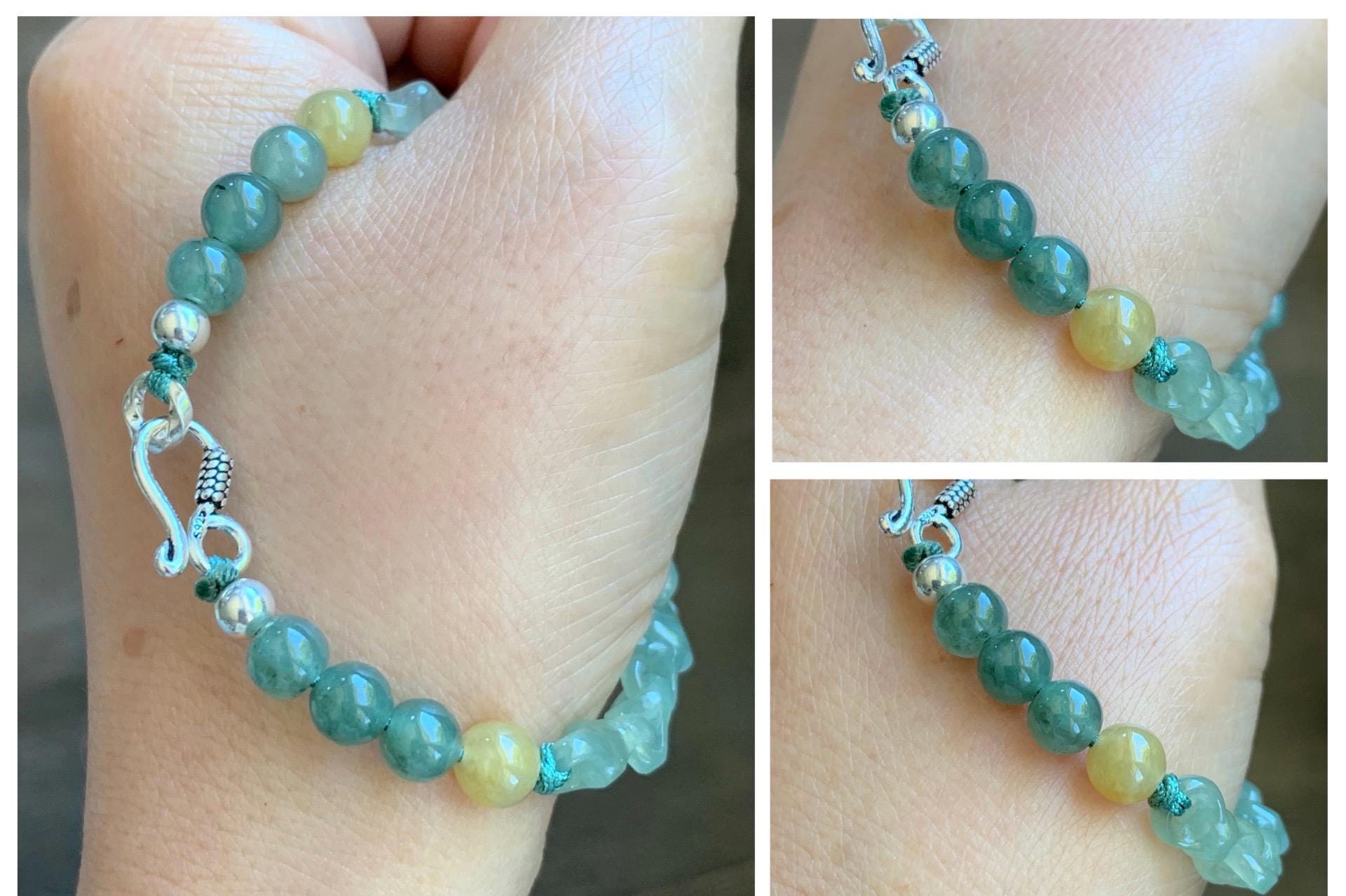 Certified Natural Grade A Icy Light Green Jade Jadeite Interlocking Link Chain Butterfly Bracelet Sterling Silver 7" 天然冰胶晴绿翡翠雕刻蝴蝶链条手链 439