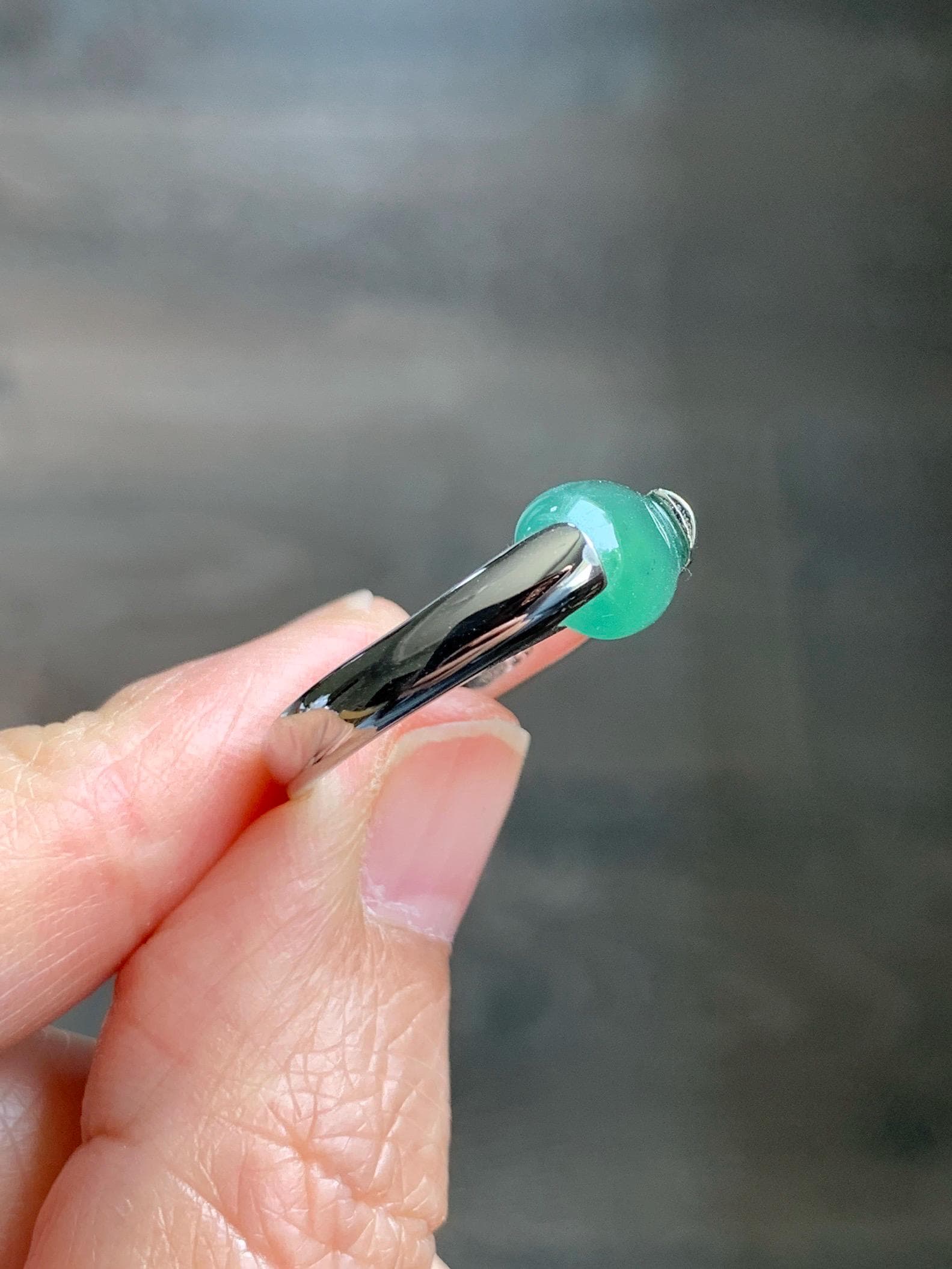 Natural Grade A Guatemalan Icy Translucent Teal Green Oval Cabochon Jade Jadeite Ring Sterling Silver Size 7 US 5g 天然冰危蓝绿翡翠银镶戒指 WHS512A