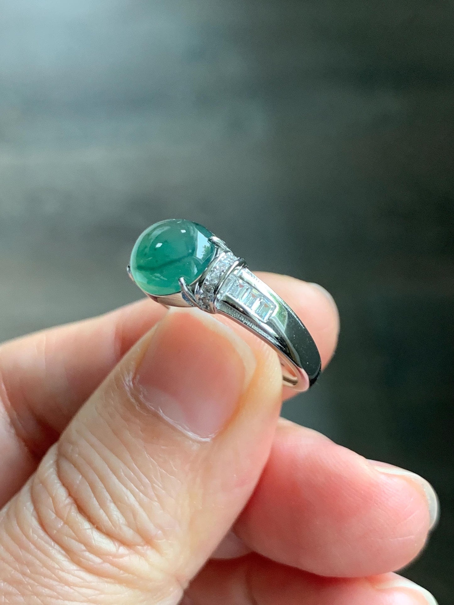 Natural Grade A Guatemalan Icy Highly Translucent Teal Green Oval Jade Jadeite Ring Sterling Silver Size 7 US 3g 天然冰危蓝绿翡翠银镶戒指 WTY128