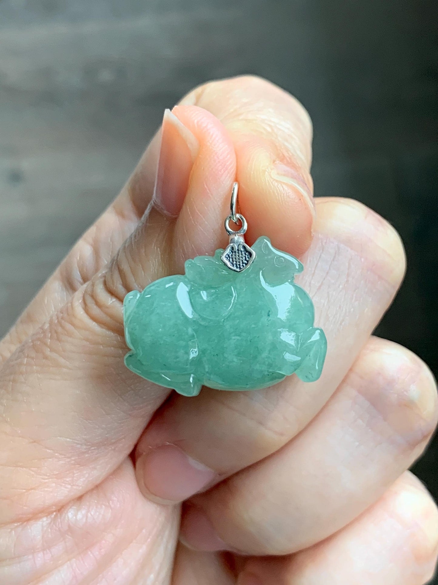 Natural Grade A Icy Translucent Icy Light Apple Green Jade Jadeite Carved Tang Horse Pendant Sterling Silver 8g 天然冰浅果绿翡翠唐马银镶吊坠 MGL160B