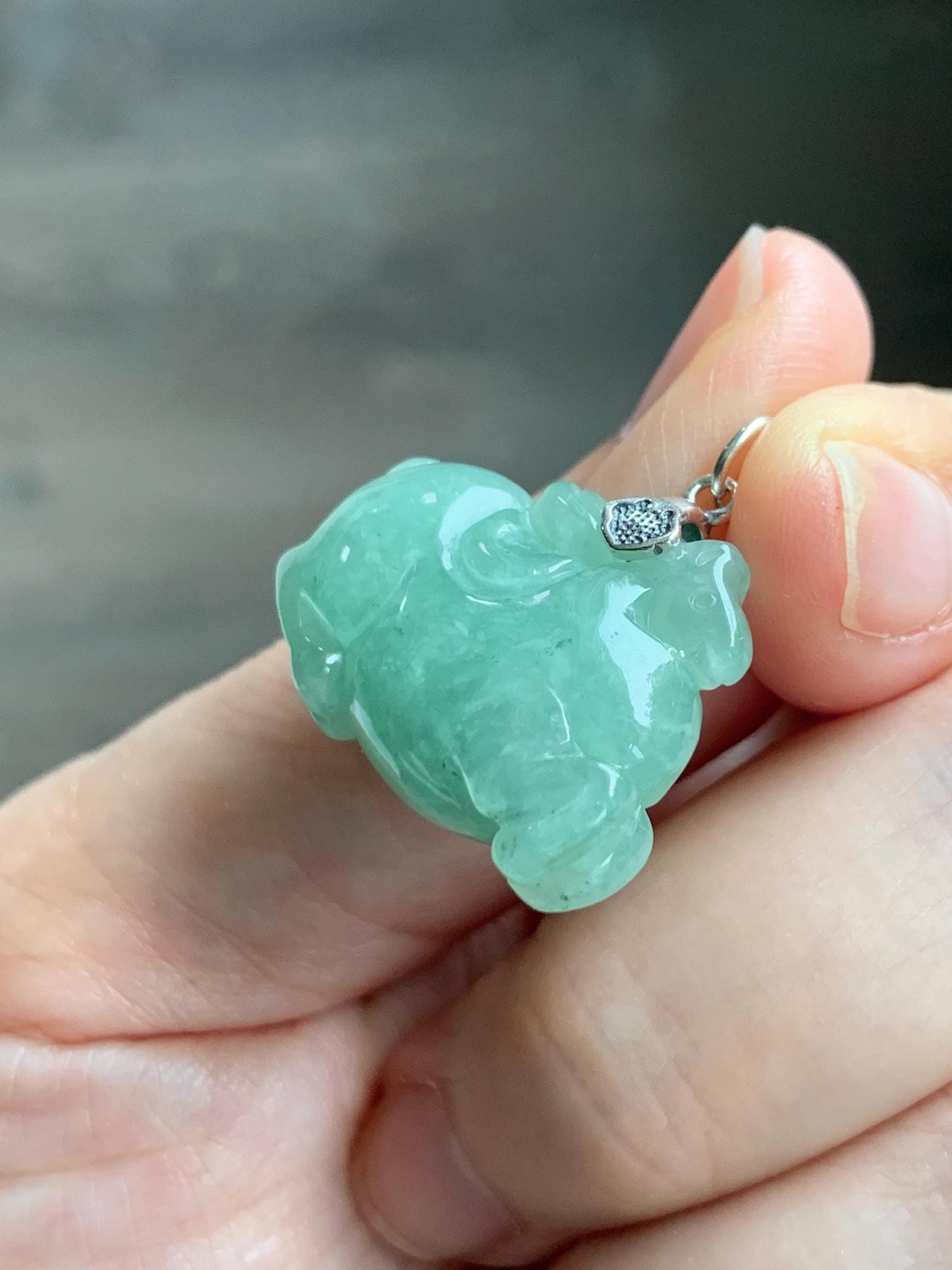 Natural Grade A Icy Translucent Icy Light Apple Green Jade Jadeite Carved Tang Horse Pendant Sterling Silver 8g 天然冰浅果绿翡翠唐马银镶吊坠 MGL160B