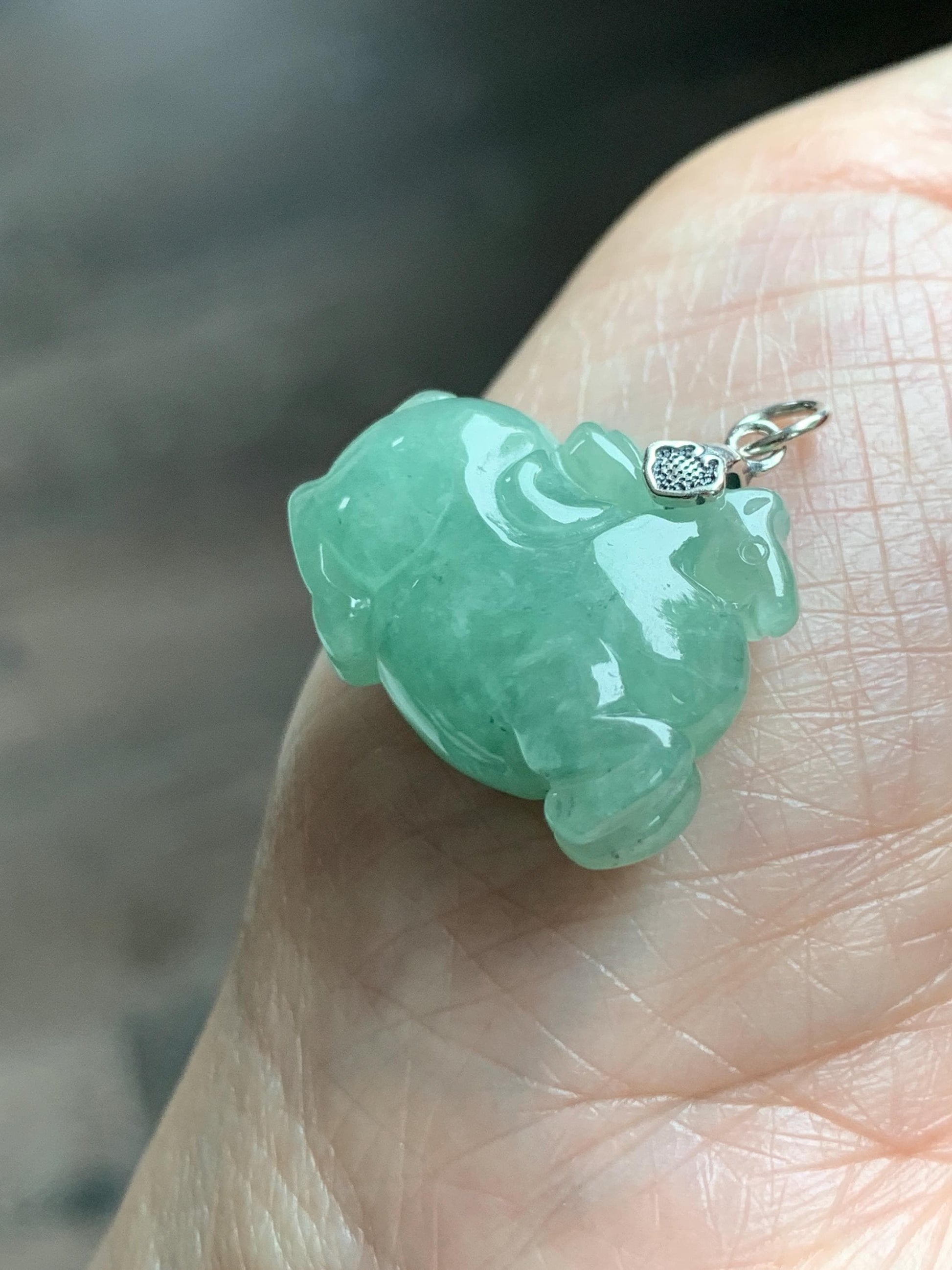 Natural Grade A Icy Translucent Icy Light Apple Green Jade Jadeite Carved Tang Horse Pendant Sterling Silver 8g 天然冰浅果绿翡翠唐马银镶吊坠 MGL160B