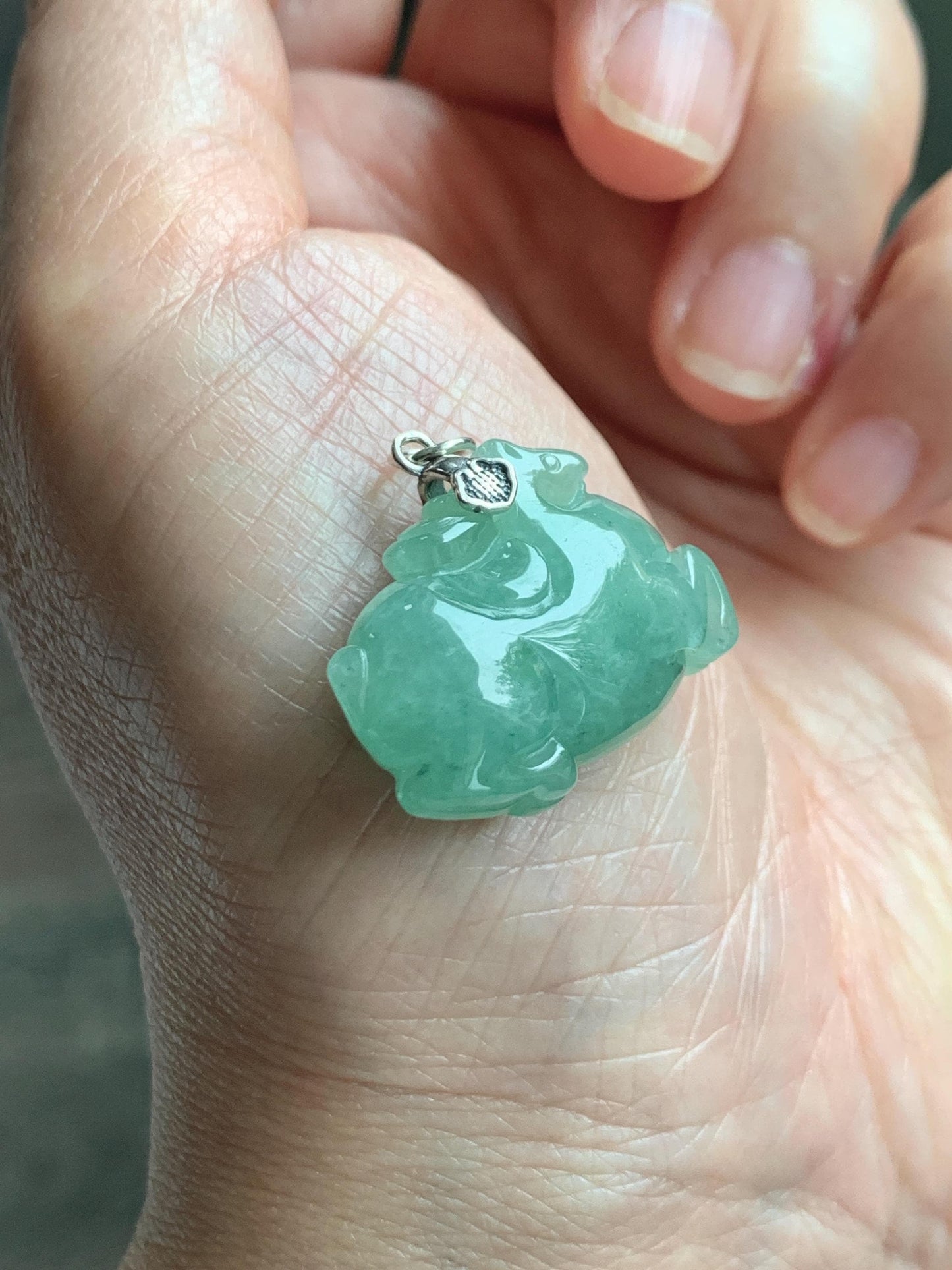 Natural Grade A Icy Translucent Icy Light Apple Green Jade Jadeite Carved Tang Horse Pendant Sterling Silver 8g 天然冰浅果绿翡翠唐马银镶吊坠 MGL160B