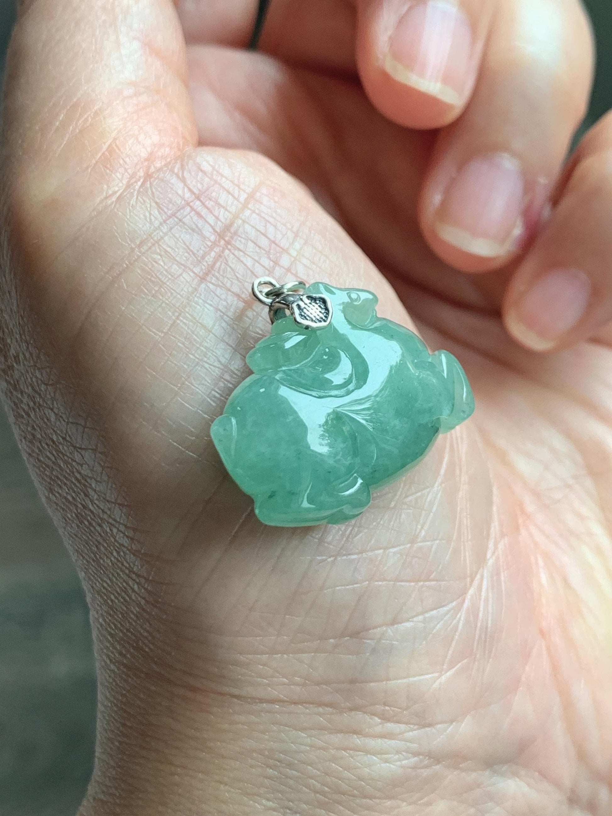 Natural Grade A Icy Translucent Icy Light Apple Green Jade Jadeite Carved Tang Horse Pendant Sterling Silver 8g 天然冰浅果绿翡翠唐马银镶吊坠 MGL160B
