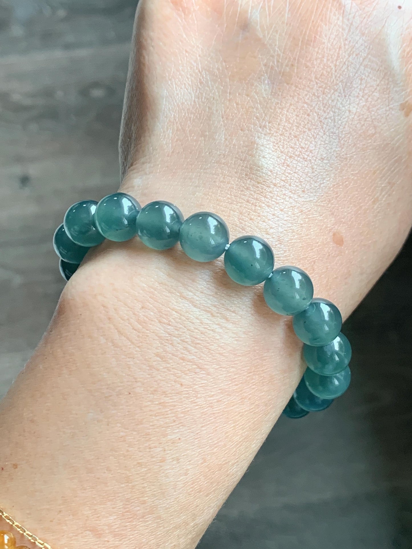 Certified Natural Grade A Guatemalan Icy Highly Translucent Teal Green Jade Jadeite Beads Beaded Bracelet 9.7mm 7.25” 32g 天然冰胶起光危晴蓝翡翠手串 458