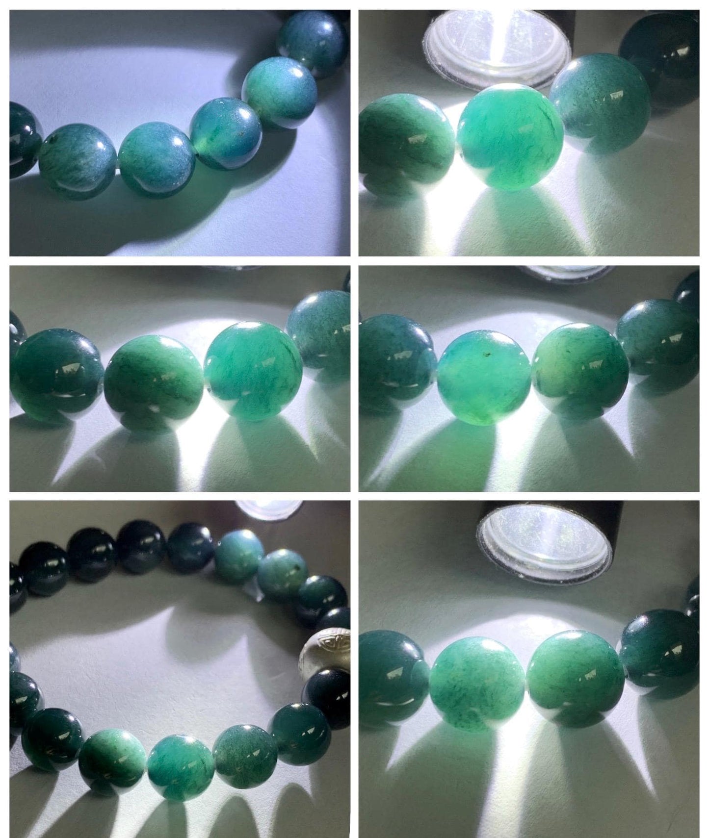 Natural Guatemalan Grade A Icy Dark Aegean Blue Jade Jadeite Beads & Charm Beaded Bracelet Sterling Silver 9.9mm 6.75” 天然冰危牛仔蓝翡翠拉布布手串 WLB210