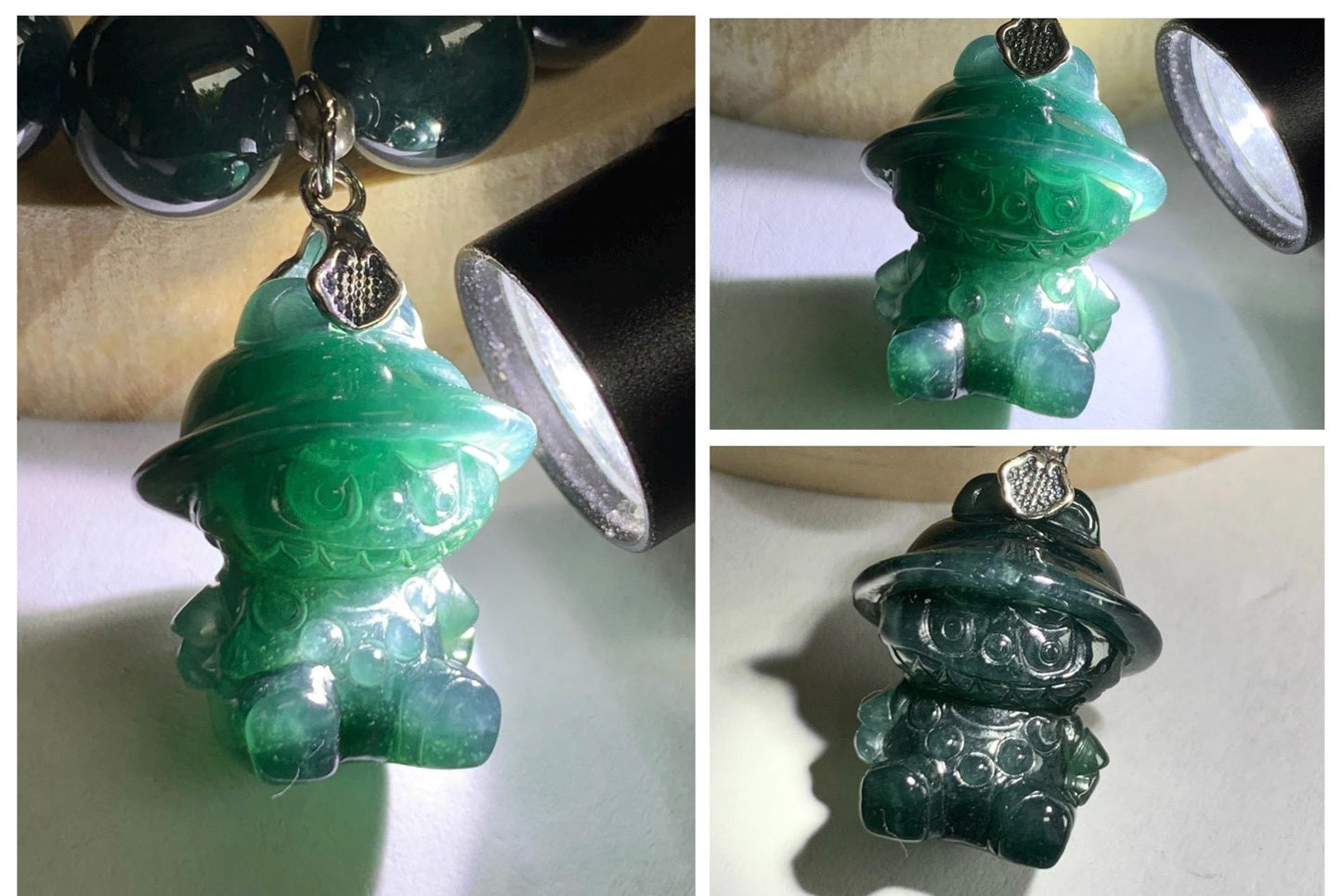 Natural Guatemalan Grade A Icy Dark Aegean Blue Jade Jadeite Beads & Charm Beaded Bracelet Sterling Silver 9.9mm 6.75” 天然冰危牛仔蓝翡翠拉布布手串 WLB210