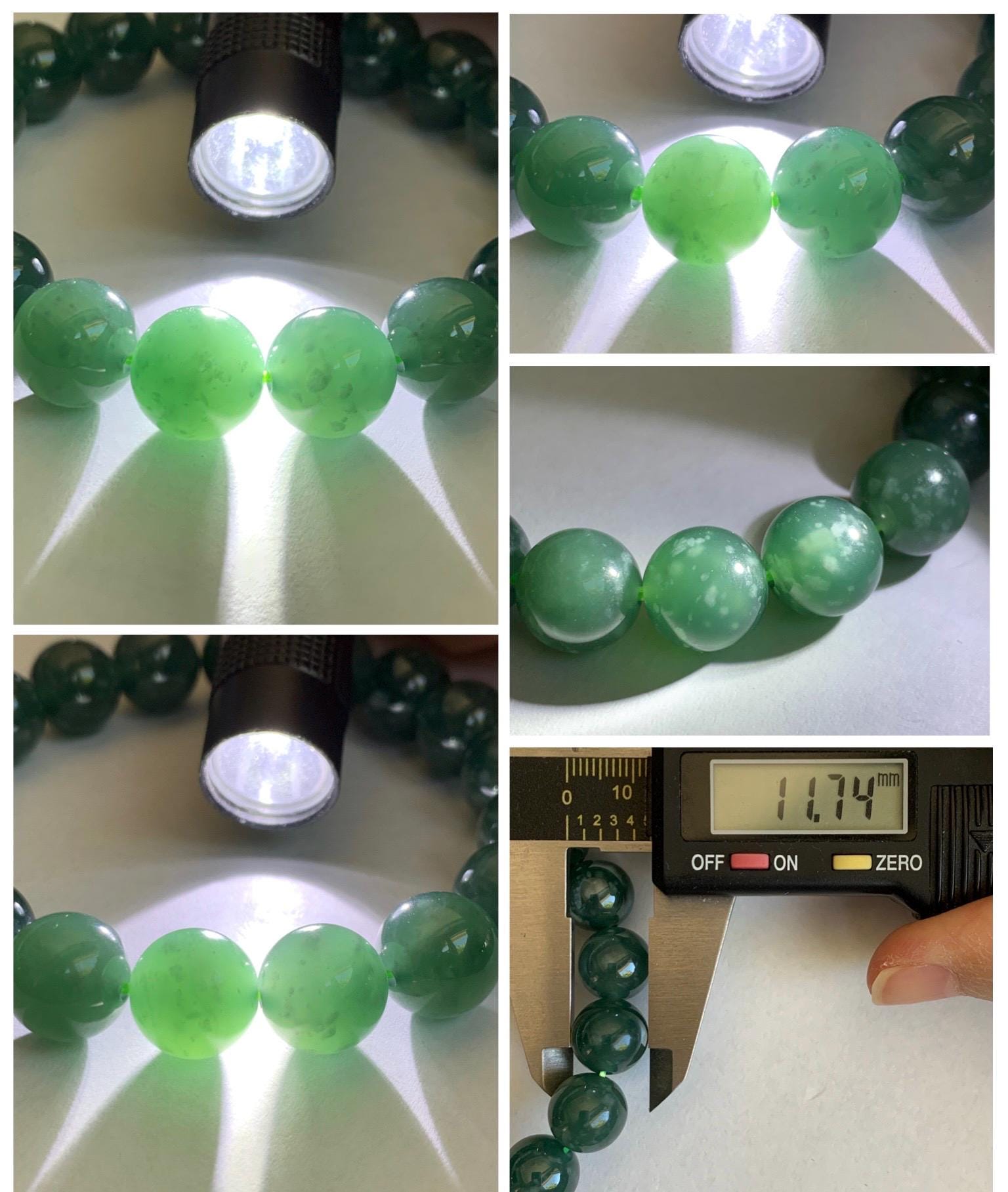 Natural Guatemalan Grade A Icy Translucent Dark Teal Green Jade Jadeite Beaded Bracelet Stretchy 11.7mm 8” 49g 天然冰危老种深蓝绿翡翠圆珠手串 WDL580