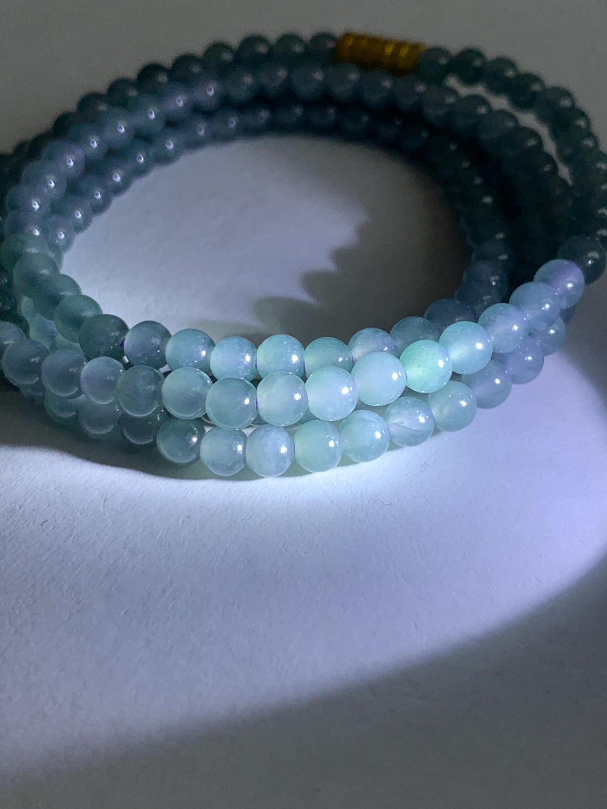 Grade A Natural Guatemalan Icy Translucent Light Dusty Blue Jade Jadeite Petite Beads Beaded Necklace 3.8mm 22.75” 16g 天然冰危浅灰蓝翡翠小圆珠项链 WXC110