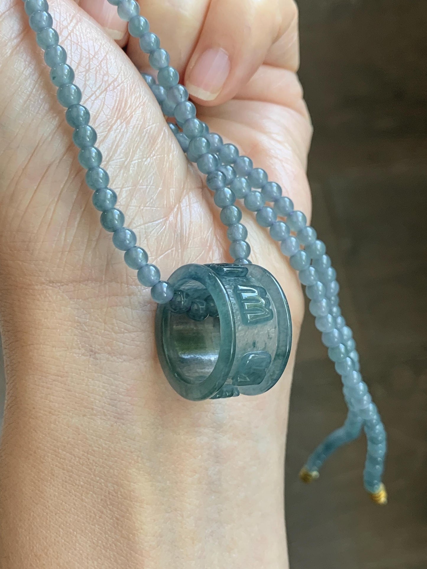 Grade A Natural Guatemalan Icy Translucent Light Dusty Blue Jade Jadeite Petite Beads Beaded Necklace 3.8mm 22.75” 16g 天然冰危浅灰蓝翡翠小圆珠项链 WXC110