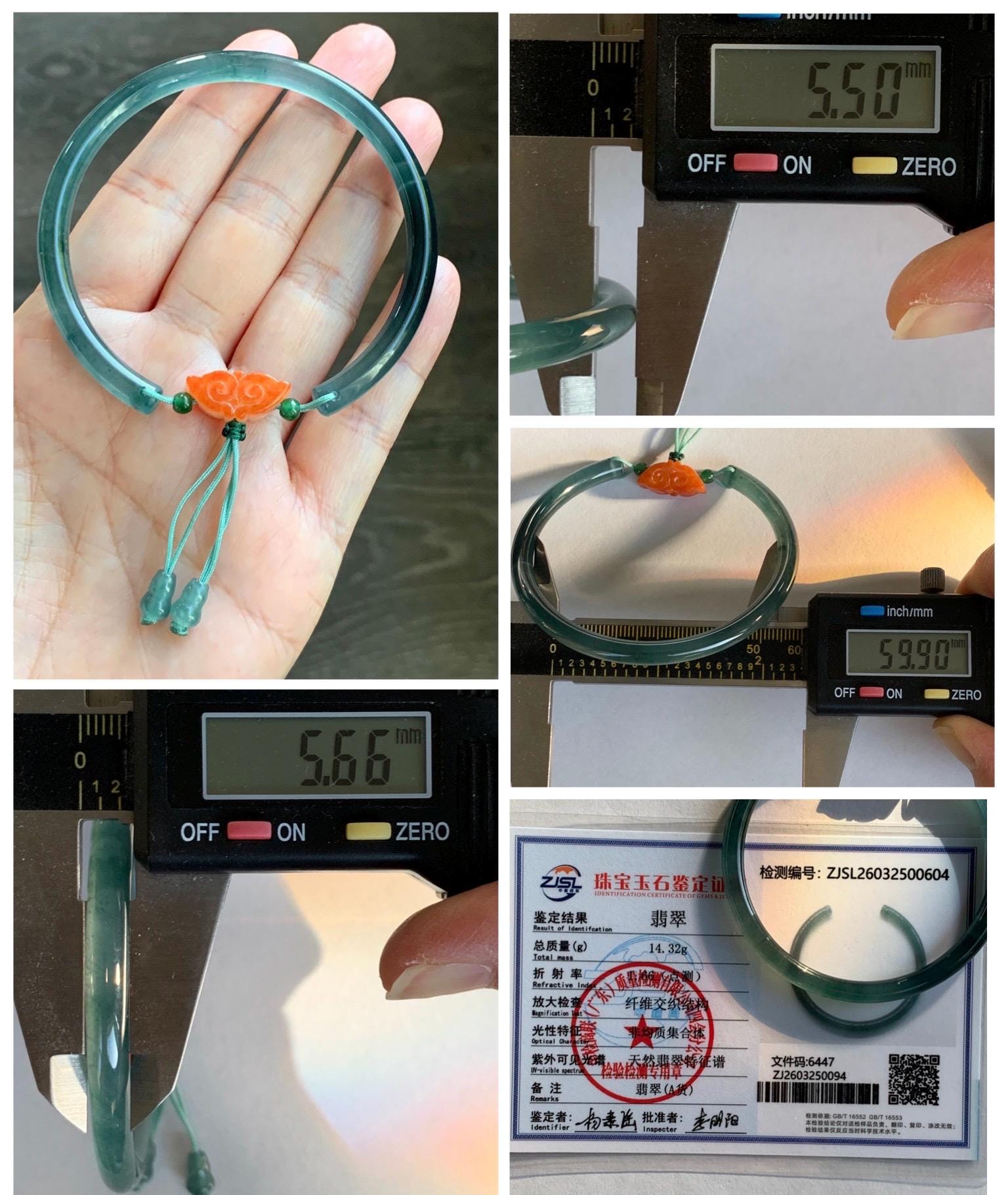 Certified Natural Grade A Guatemalan Icy Highly Translucent Dark Teal Blue Jade Jadeite Bangle Bracelet 59.9mm 7.4” 18g 天然冰胶危篮绿翡翠开口手镯 604