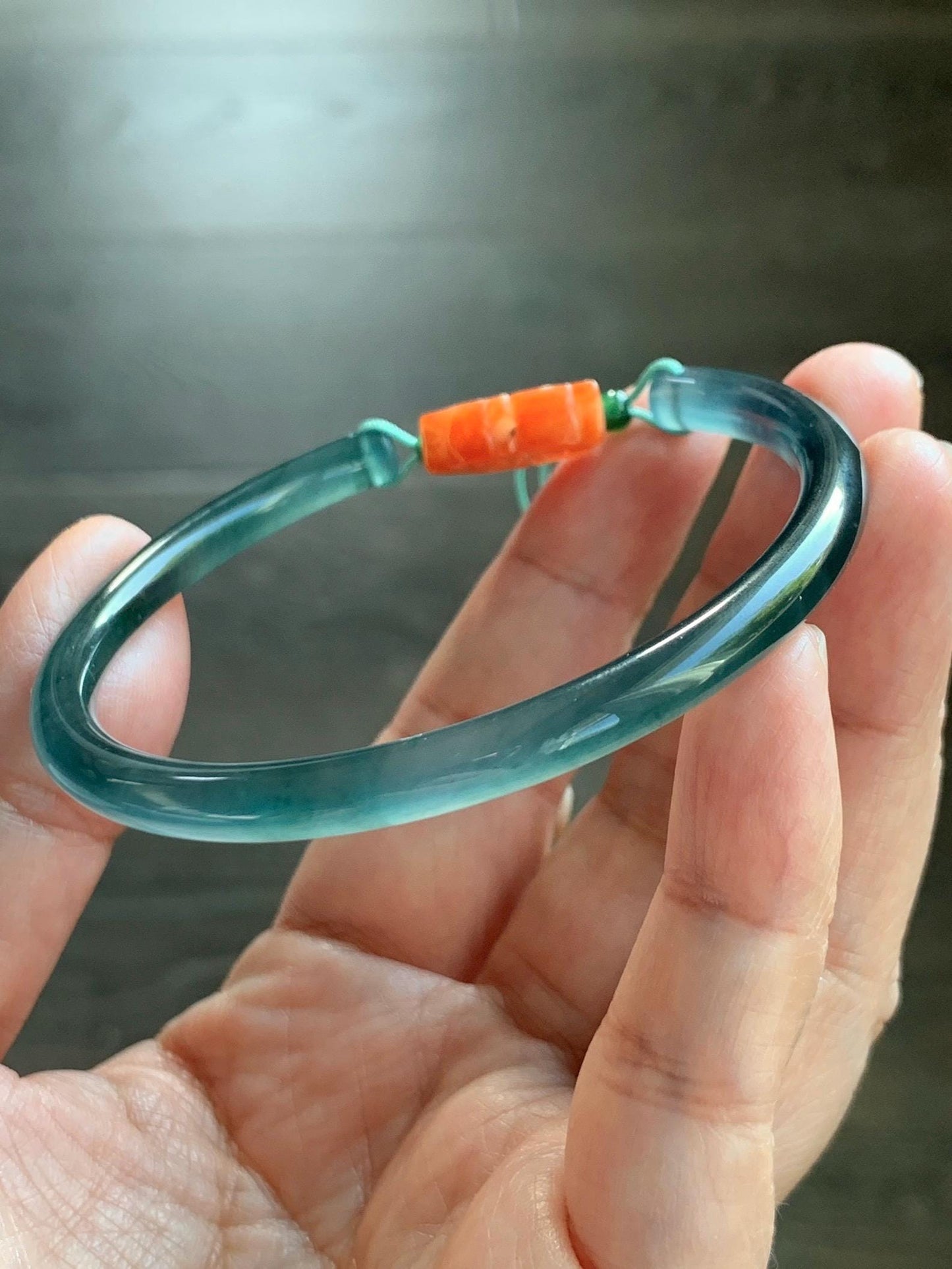 Certified Natural Grade A Guatemalan Icy Highly Translucent Dark Teal Blue Jade Jadeite Bangle Bracelet 59.9mm 7.4” 18g 天然冰胶危篮绿翡翠开口手镯 604