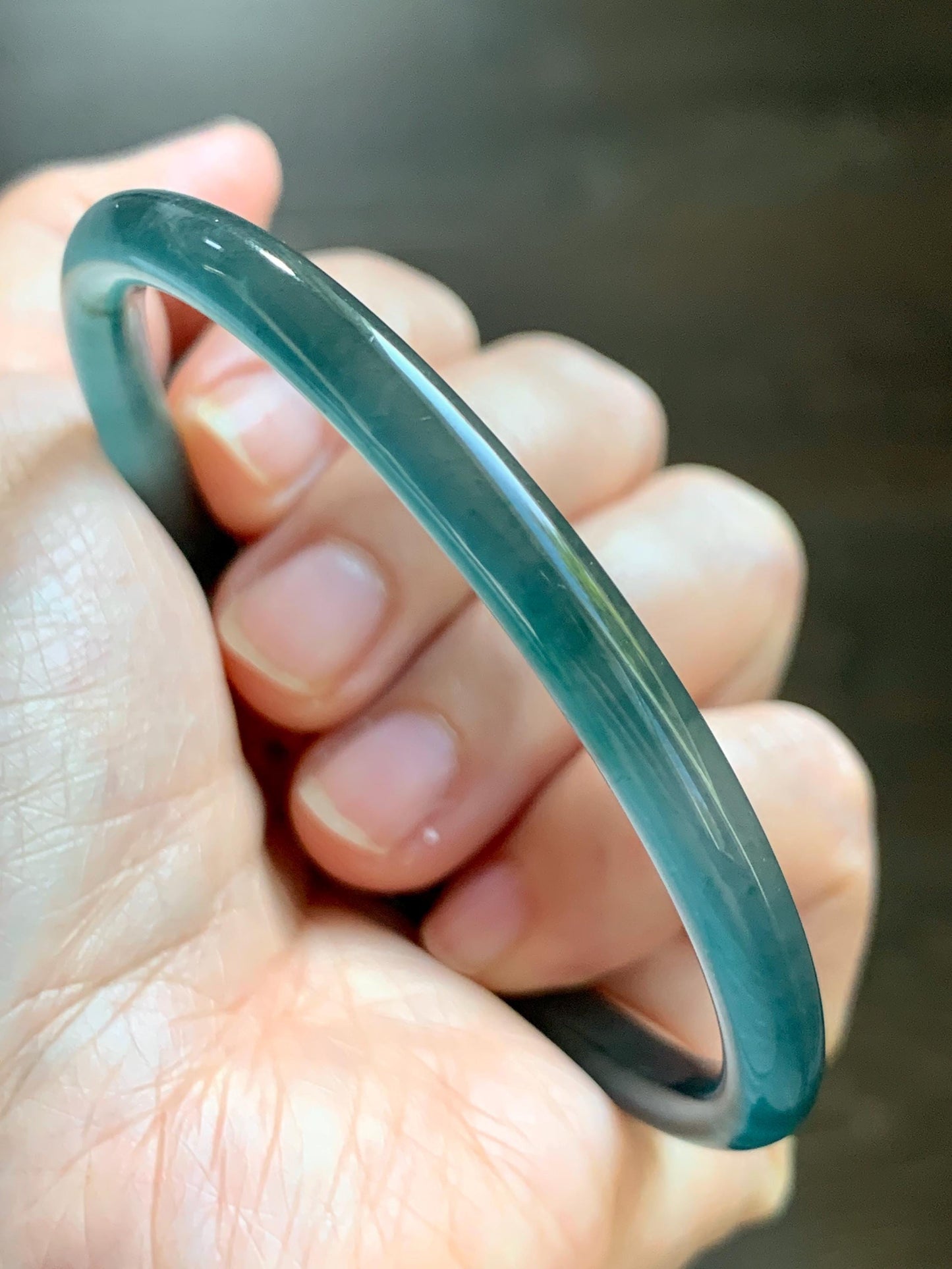 Certified Natural Grade A Guatemalan Icy Highly Translucent Dark Teal Blue Jade Jadeite Bangle Bracelet 59.9mm 7.4” 18g 天然冰胶危篮绿翡翠开口手镯 604