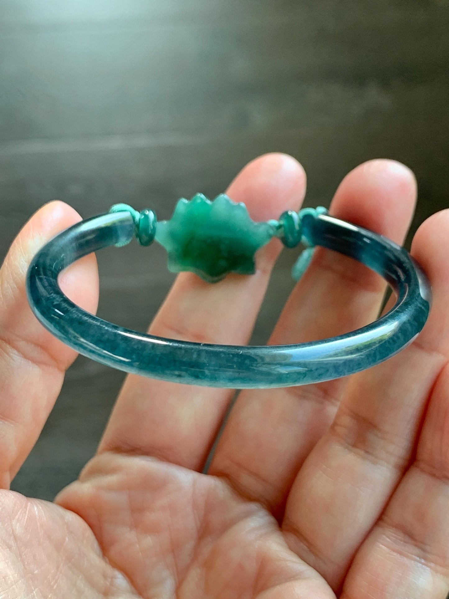 Certified Natural Grade A Guatemalan Icy Highly Translucent Dark Aegean Blue Jade Jadeite Bangle Bracelet 53.8mm 6.65” 17g 天然冰胶危牛仔蓝翡翠开口手镯605