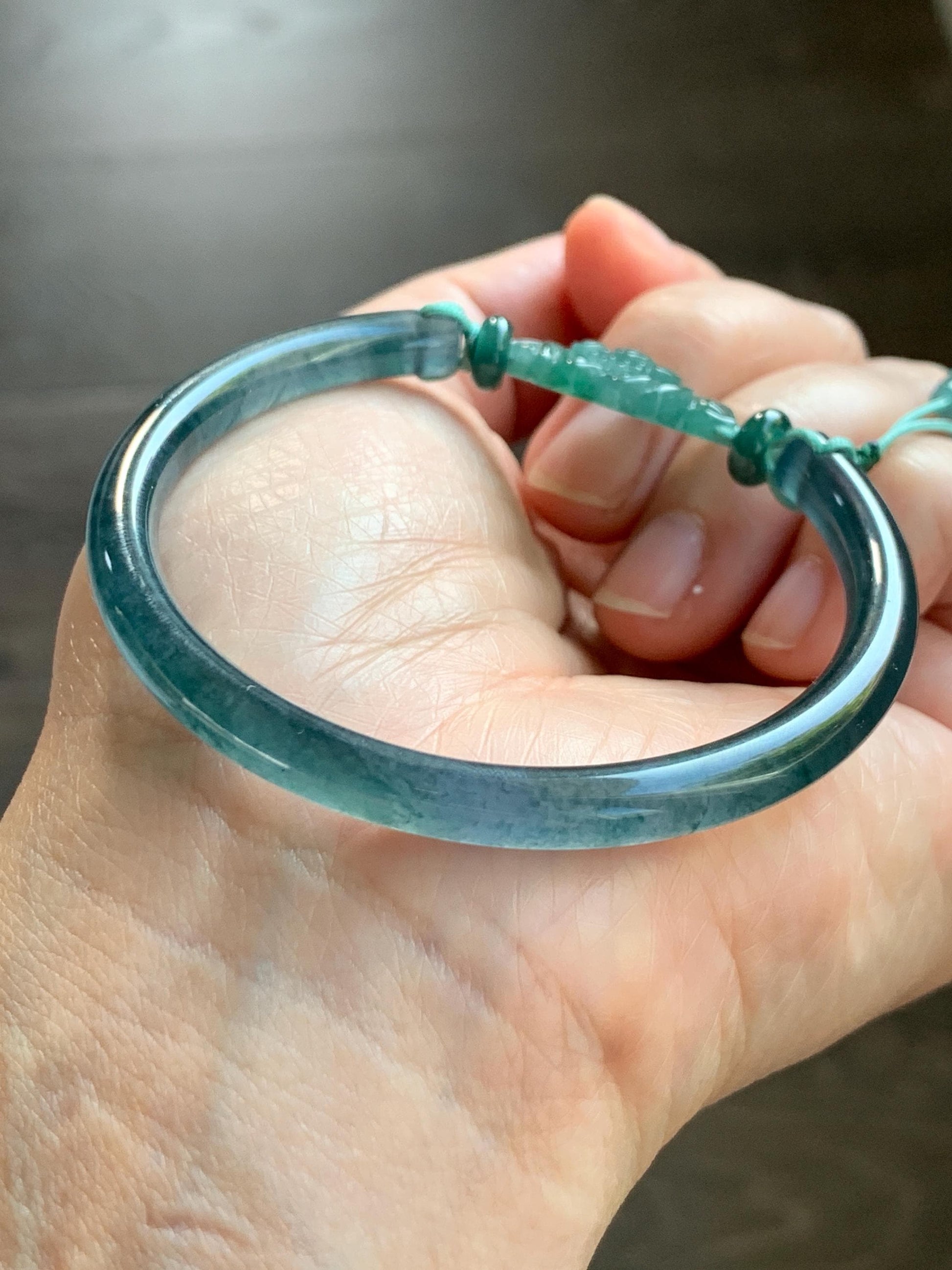 Certified Natural Grade A Guatemalan Icy Highly Translucent Dark Aegean Blue Jade Jadeite Bangle Bracelet 53.8mm 6.65” 17g 天然冰胶危牛仔蓝翡翠开口手镯605