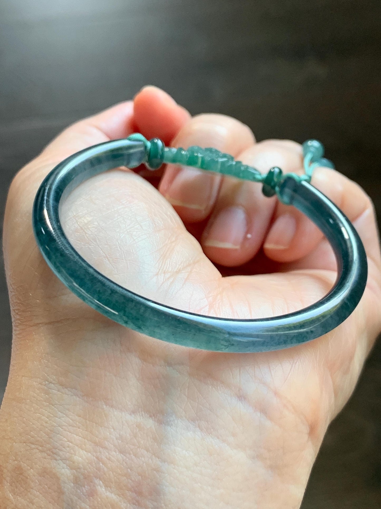 Certified Natural Grade A Guatemalan Icy Highly Translucent Dark Aegean Blue Jade Jadeite Bangle Bracelet 53.8mm 6.65” 17g 天然冰胶危牛仔蓝翡翠开口手镯605