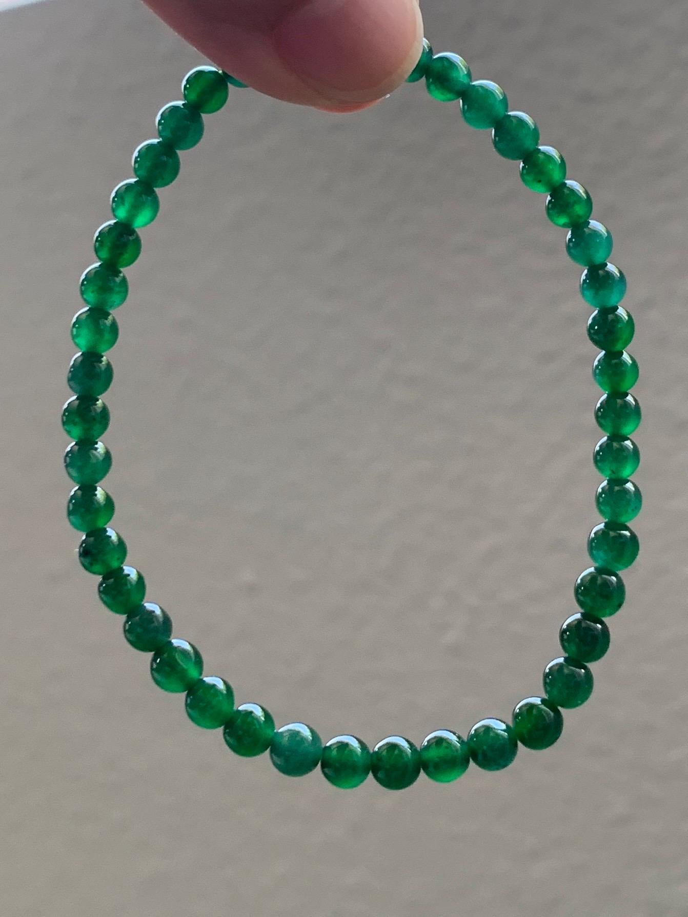 Natural Grade A Guatemalan Icy Translucent Rich Green Jade Jadeite Petite Beads Beaded Bracelet 4.1-4.7mm 7” 7g 天然冰危绿翡翠小卡圆珠手串 WDU180