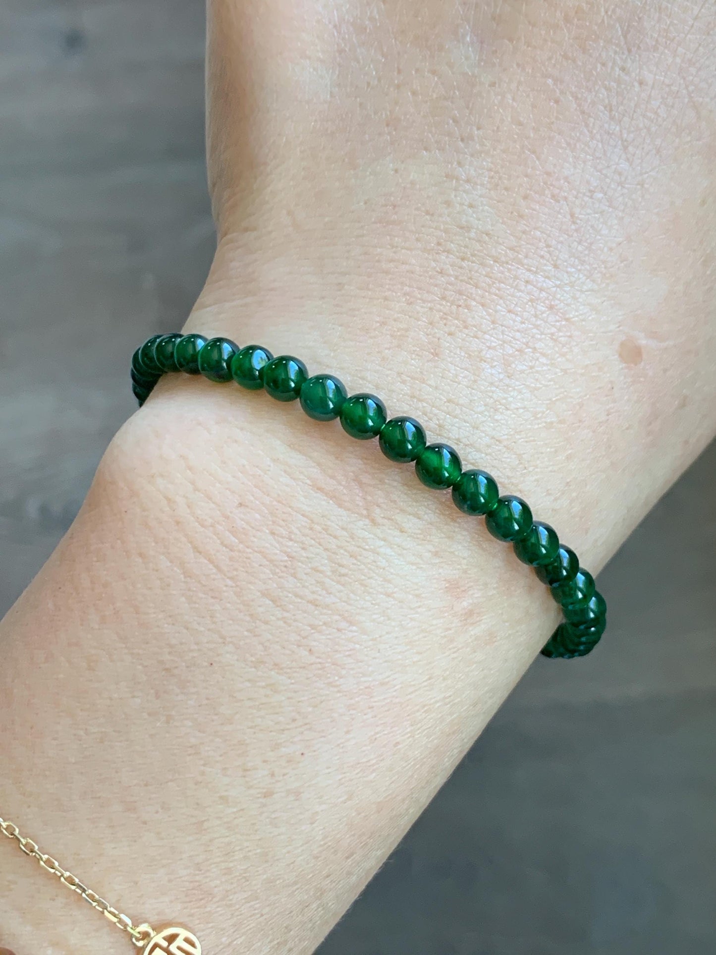 Natural Grade A Guatemalan Icy Translucent Rich Green Jade Jadeite Petite Beads Beaded Bracelet 4.1-4.7mm 7” 7g 天然冰危绿翡翠小卡圆珠手串 WDU180