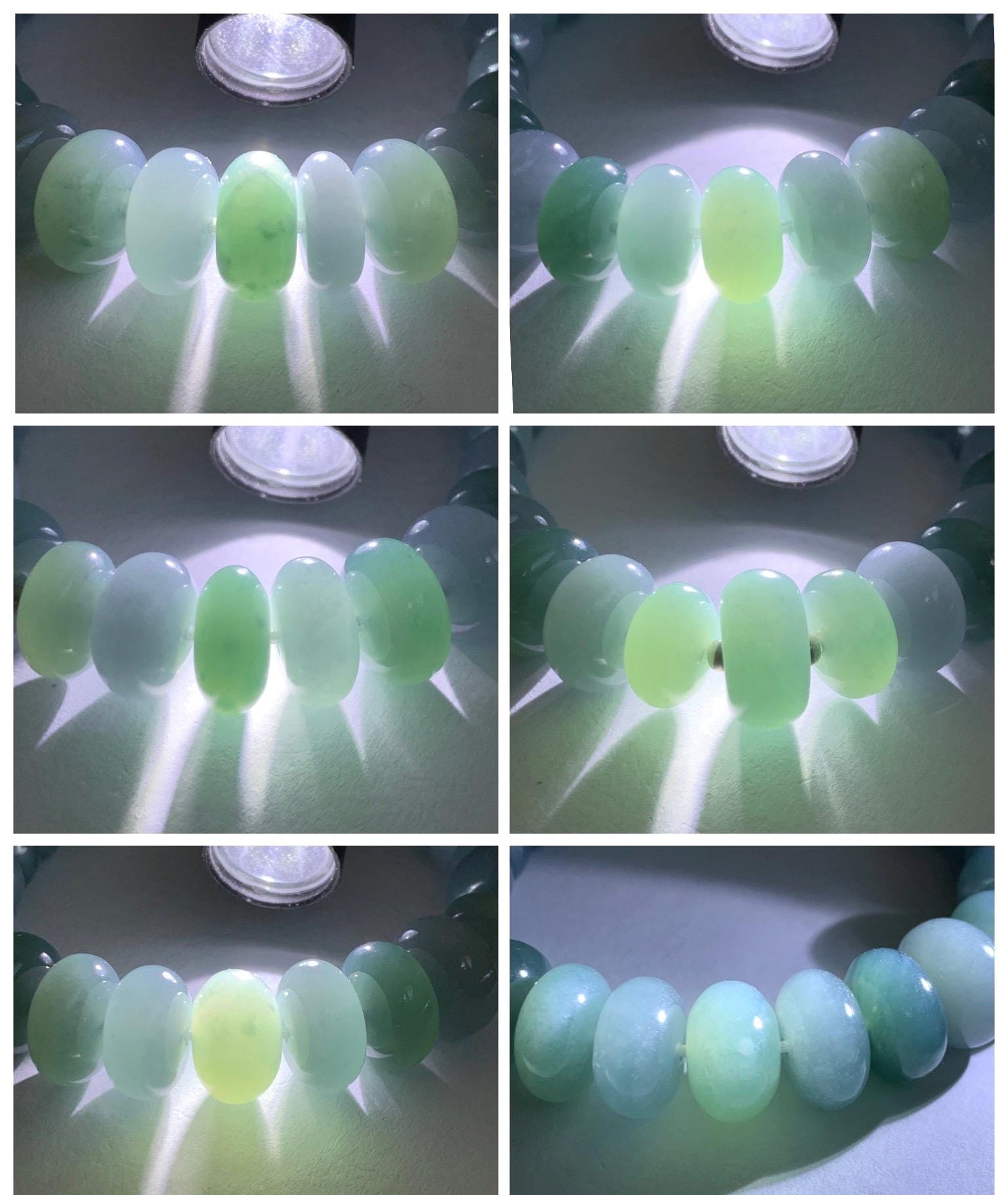 Natural Grade A Guatemalan Icy Translucent Multicolored Blue Jade Jadeite Jumbo Drum Beads Beaded Bracelet 6.5” 58g 天然冰危蓝水多宝翡翠大鼓珠手串 WZB425