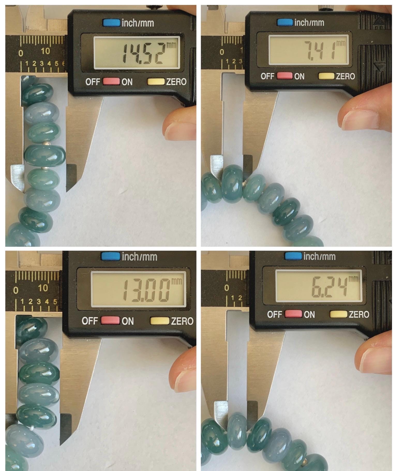 Natural Grade A Guatemalan Icy Translucent Multicolored Blue Jade Jadeite Jumbo Drum Beads Beaded Bracelet 6.5” 58g 天然冰危蓝水多宝翡翠大鼓珠手串 WZB425