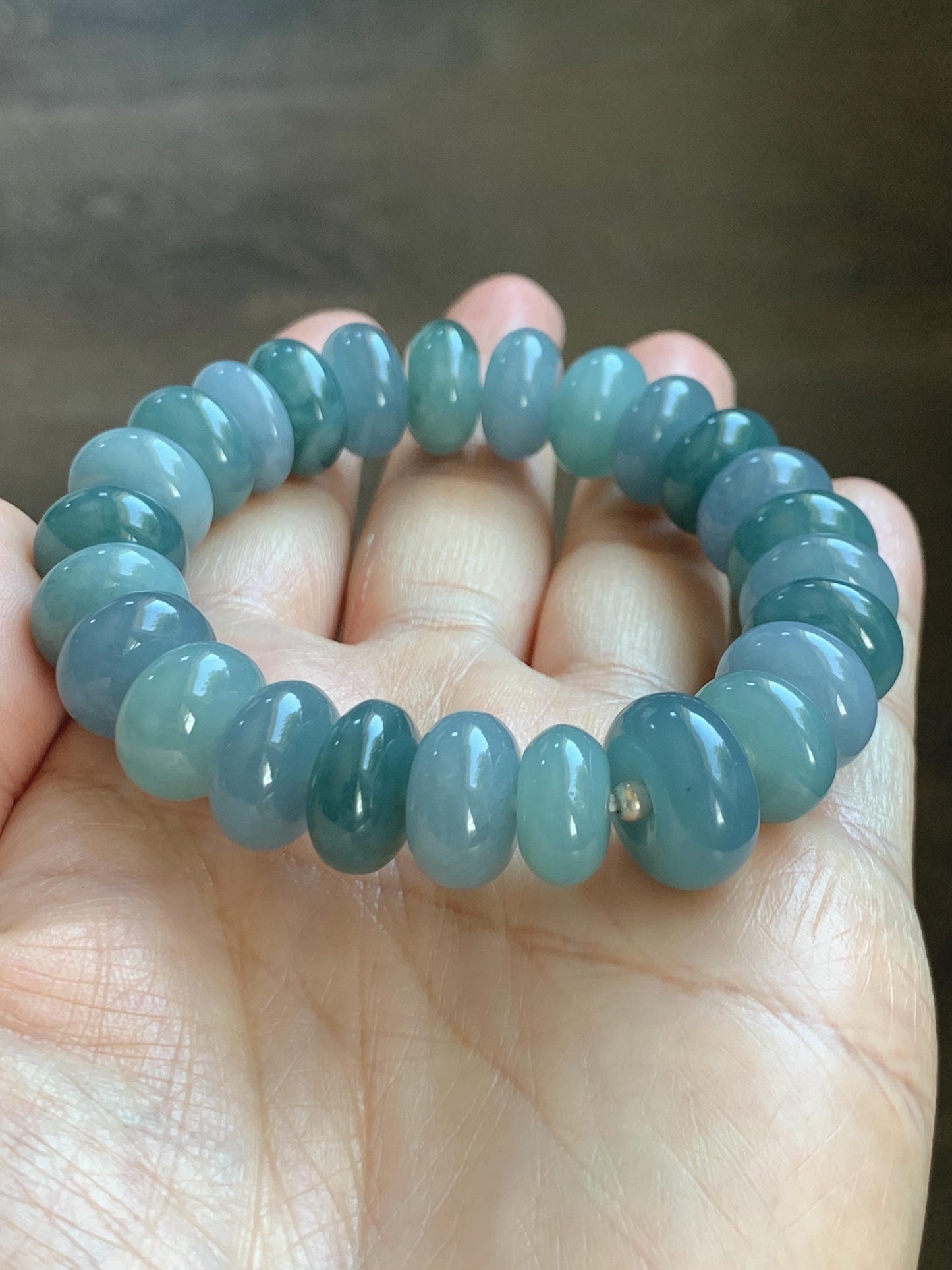 Natural Grade A Guatemalan Icy Translucent Multicolored Blue Jade Jadeite Jumbo Drum Beads Beaded Bracelet 6.5” 58g 天然冰危蓝水多宝翡翠大鼓珠手串 WZB425