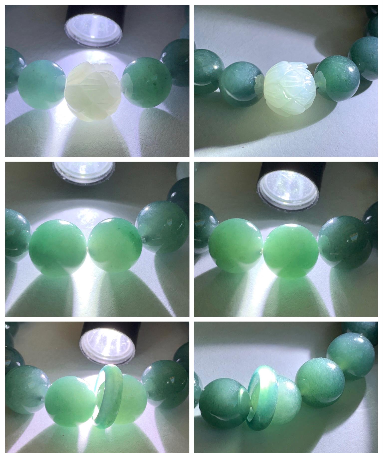 Natural Grade A Guatemalan Icy Translucent Dark Blue Jade Jadeite Lotus Flower Bead Beaded Bracelet 7.25” 48g 天然冰危深蓝翡翠莲花珠圆珠手串 WLL220