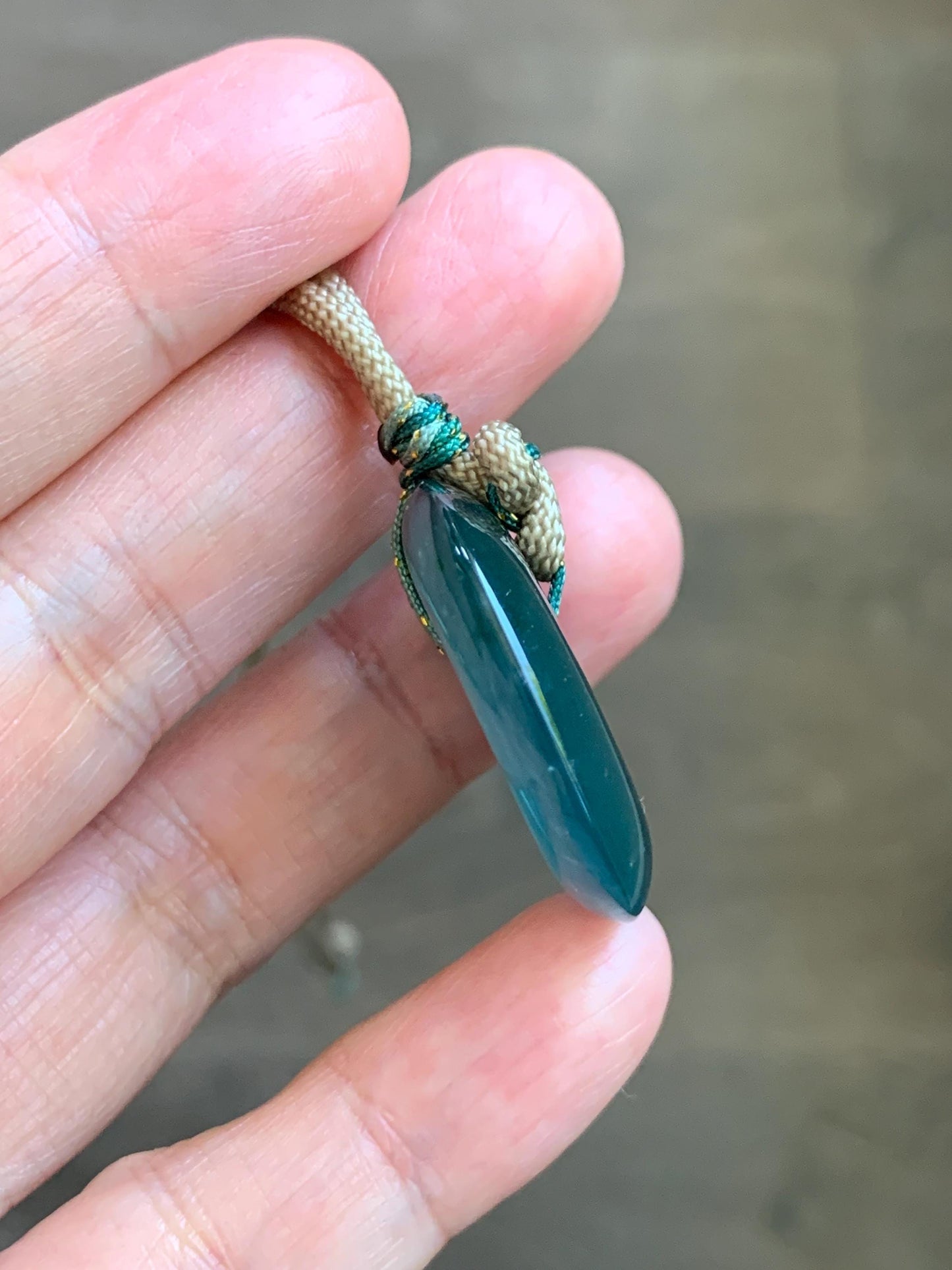 Natural Grade A Guatemalan Icy Translucent Dark Teal Green Jade Jadeite Ping An Kou Donut Pendant Rope Necklace 25" 12g 天然冰胶危深绿翡翠平安扣吊坠WSU280