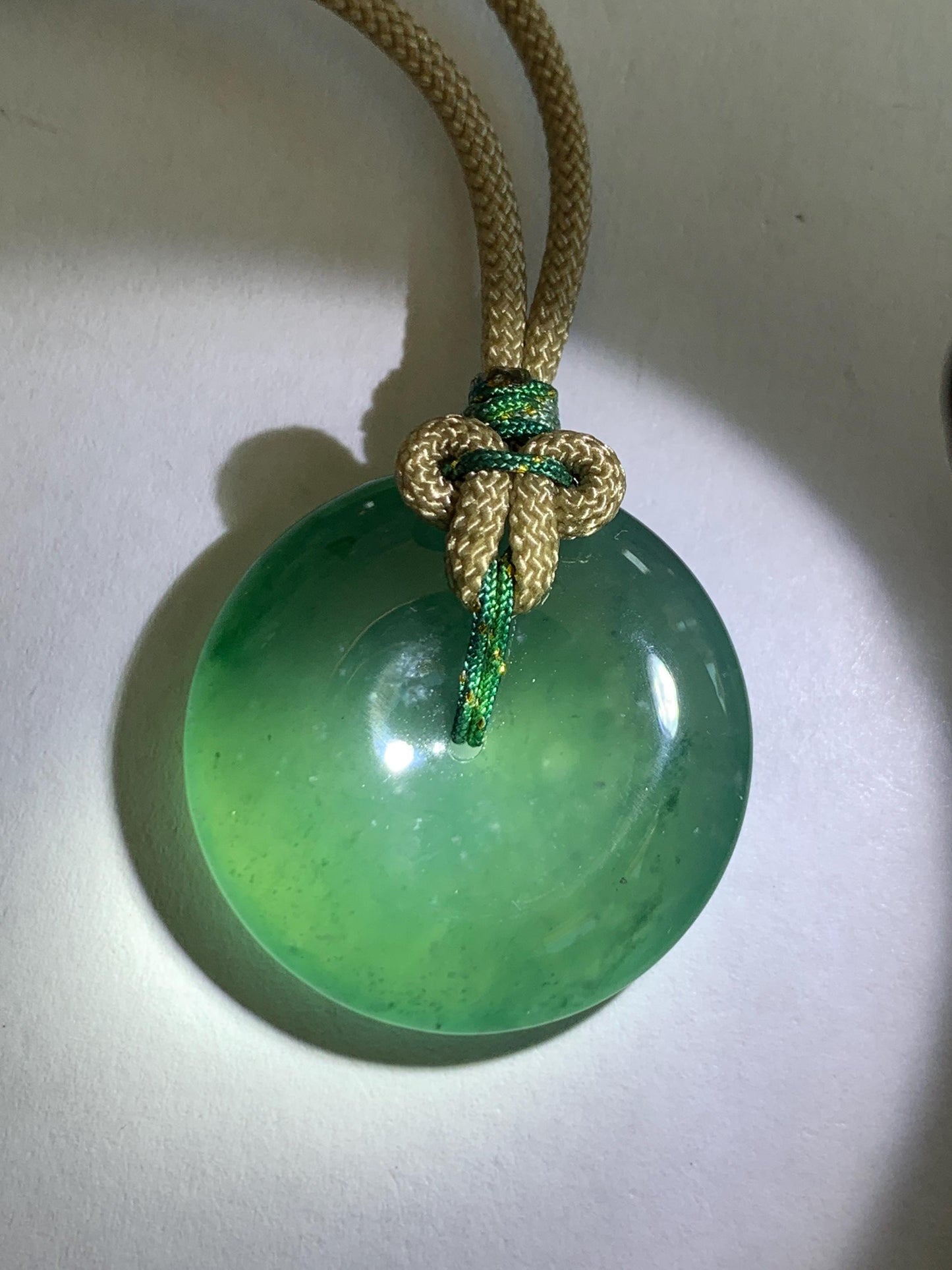 Natural Grade A Guatemalan Icy Translucent Dark Teal Green Jade Jadeite Ping An Kou Donut Pendant Rope Necklace 25" 12g 天然冰胶危深绿翡翠平安扣吊坠WSU280