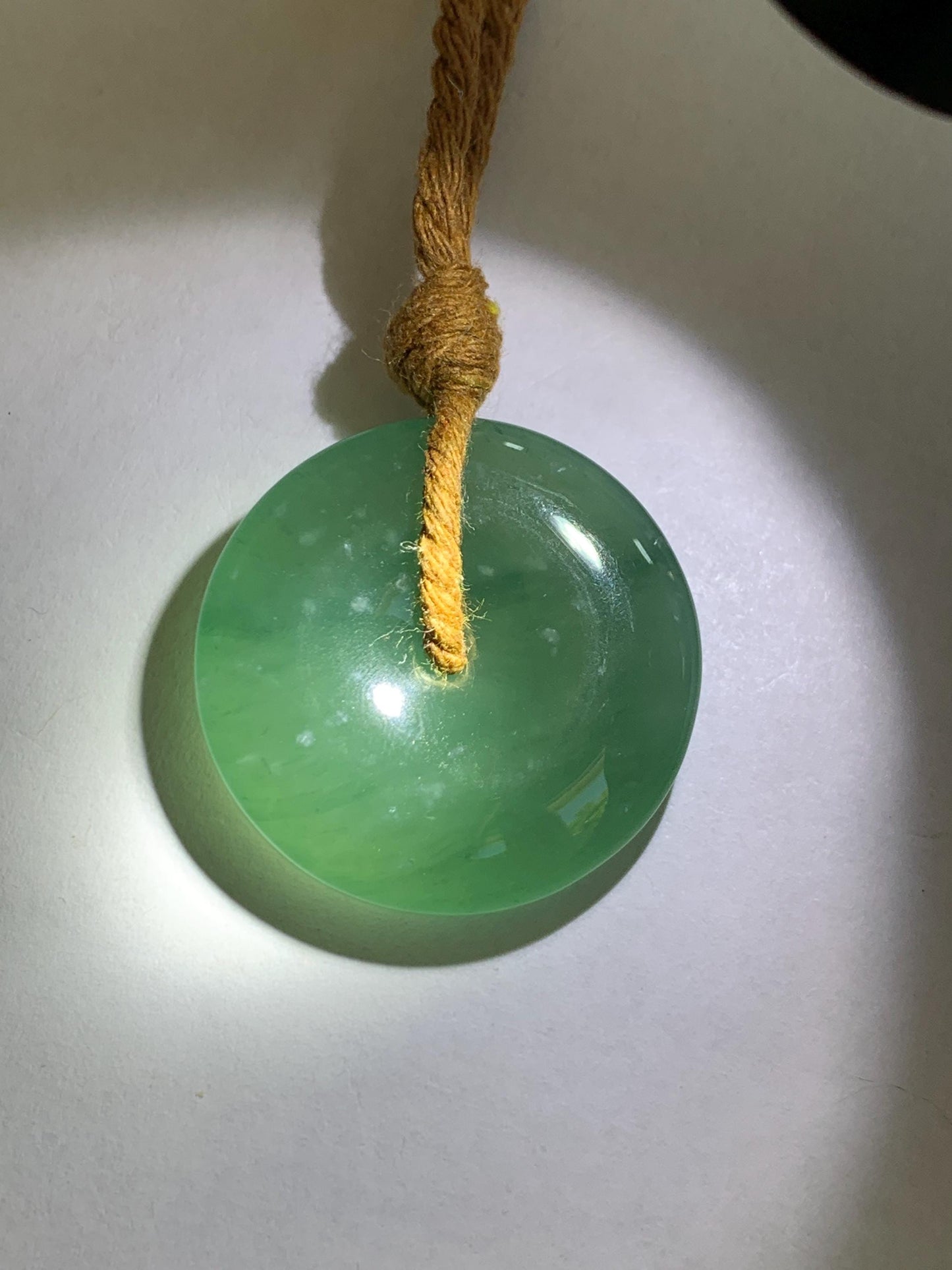 Natural Grade A Guatemalan Icy Translucent Dark Teal Blue Jade Jadeite Ping An Kou Donut Pendant Rope Necklace 25" 天然冰胶危深蓝绿翡翠平安扣吊坠 WSB660A