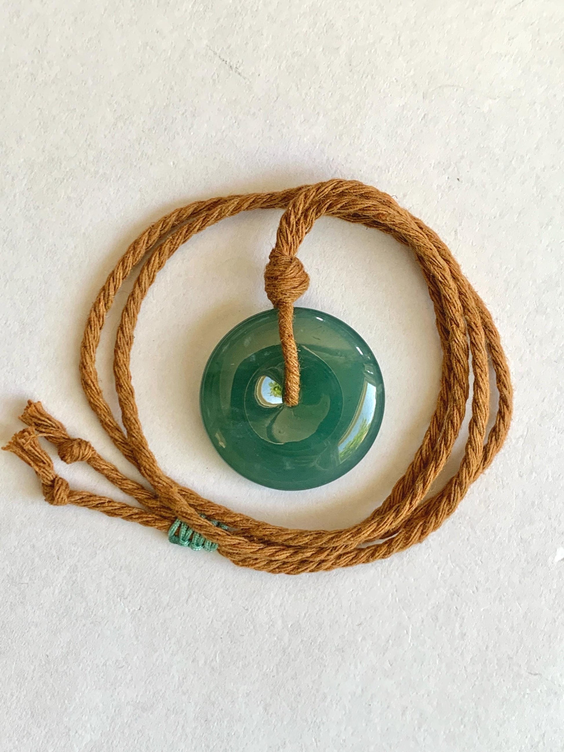 Natural Grade A Guatemalan Icy Translucent Dark Teal Blue Jade Jadeite Ping An Kou Donut Pendant Rope Necklace 25" 天然冰胶危深蓝绿翡翠平安扣吊坠 WSB660A