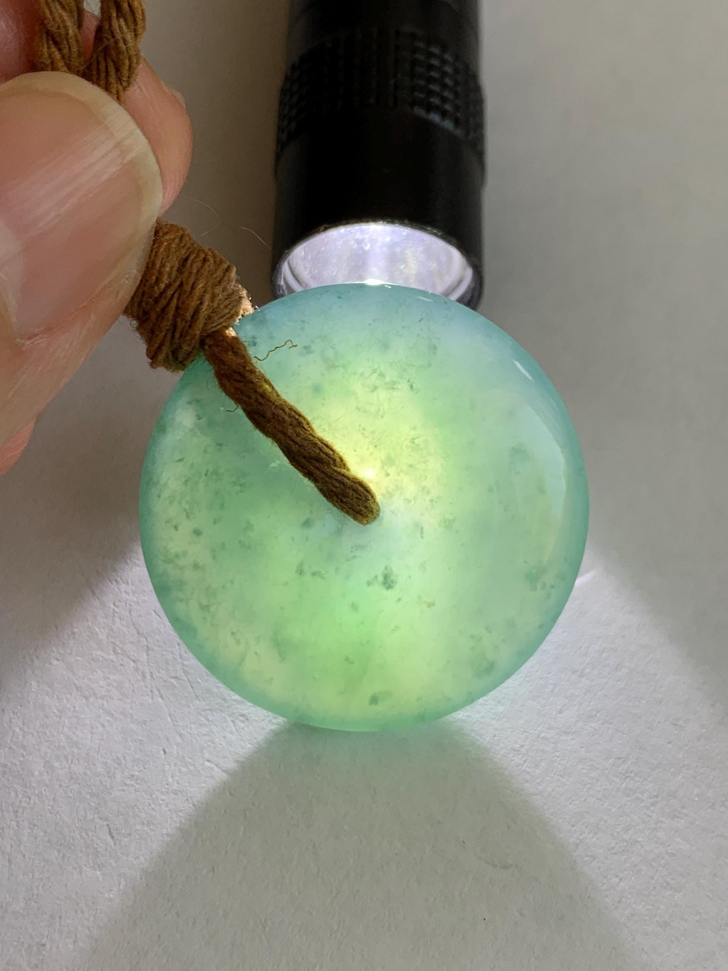 Natural Grade A Guatemalan Icy Translucent Dark Teal Blue Jade Jadeite Ping An Kou Donut Pendant Rope Necklace 24" 天然冰胶危深蓝绿翡翠平安扣吊坠 WSB660B