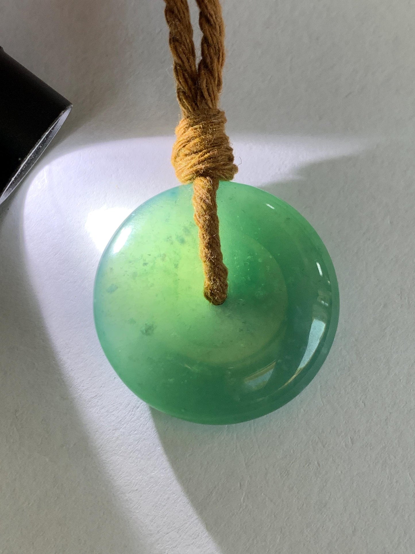 Natural Grade A Guatemalan Icy Translucent Dark Teal Blue Jade Jadeite Ping An Kou Donut Pendant Rope Necklace 24" 天然冰胶危深蓝绿翡翠平安扣吊坠 WSB660B
